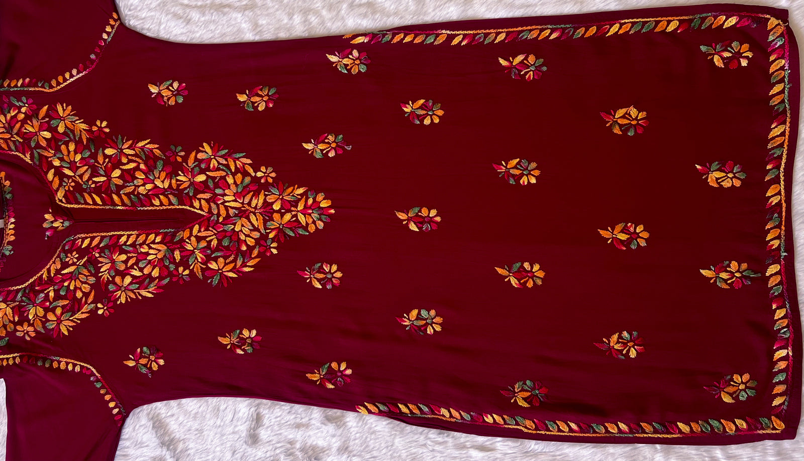 Ruhi Maroon Multi Long Rayon Chikankari Kurta