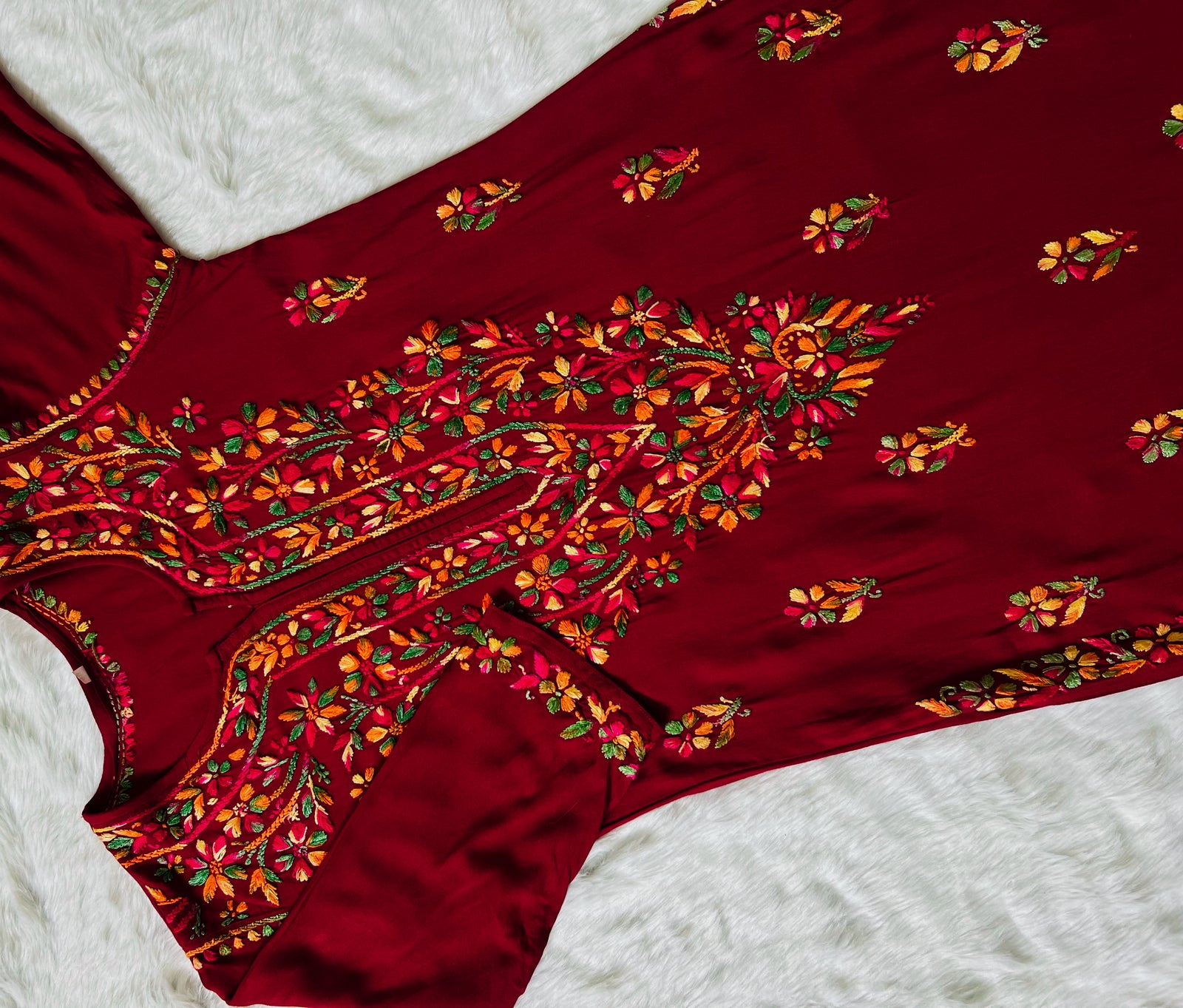 Ruhi Maroon Multi Long Rayon Kurta