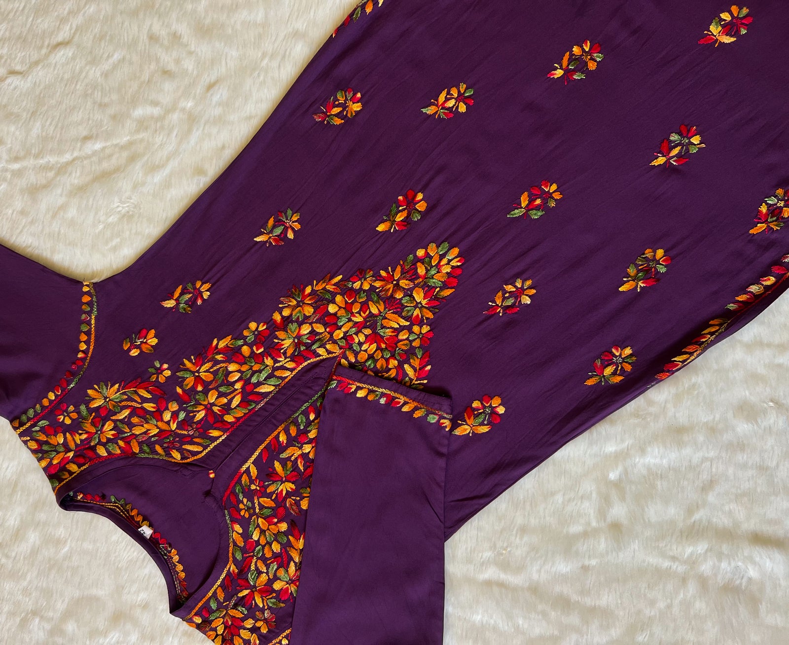 Ruhi Mauve Purple Multi Long Rayon Chikankari Kurta