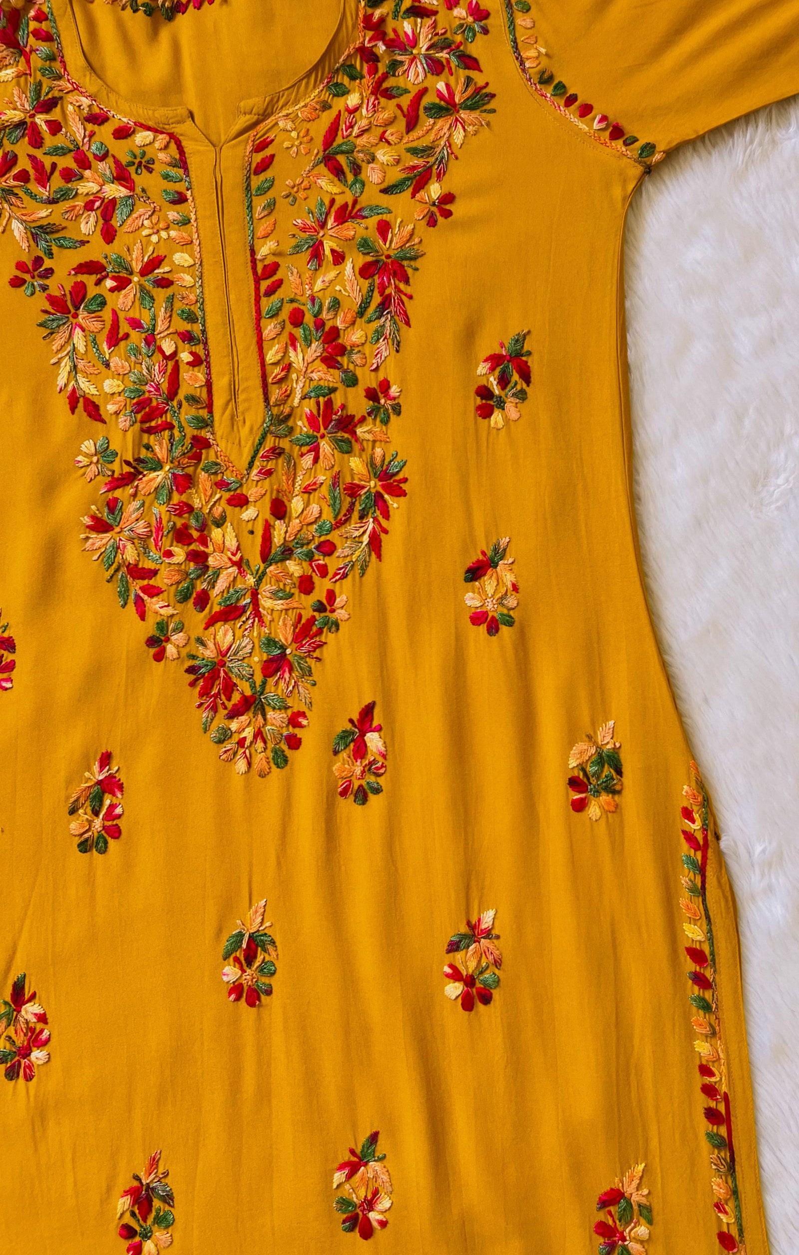 Ruhi Mustard Multi Long Rayon Chikankari Kurta