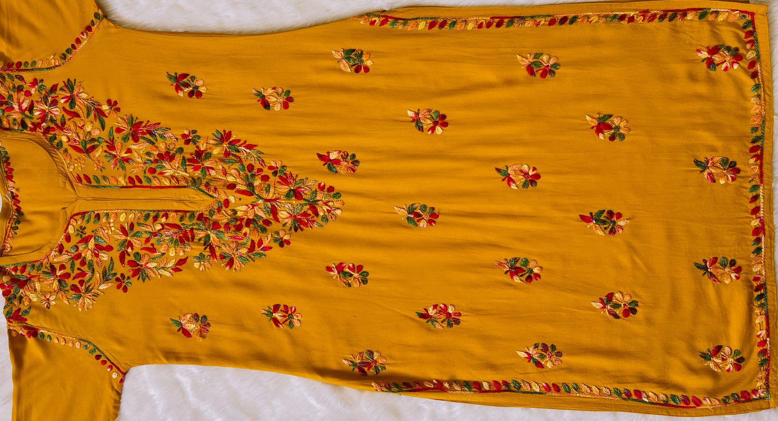 Ruhi Mustard Multi Long Rayon Chikankari Kurta