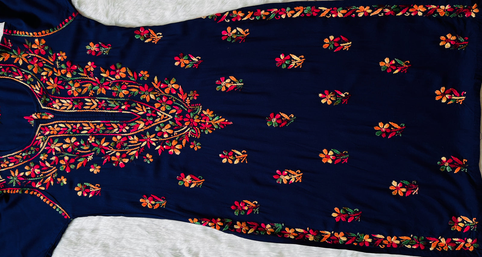 Ruhi Navy Blue Multi Long Rayon Kurta