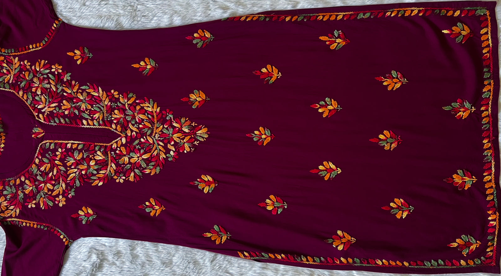 Ruhi Wine Multi Long Rayon Chikankari Kurta