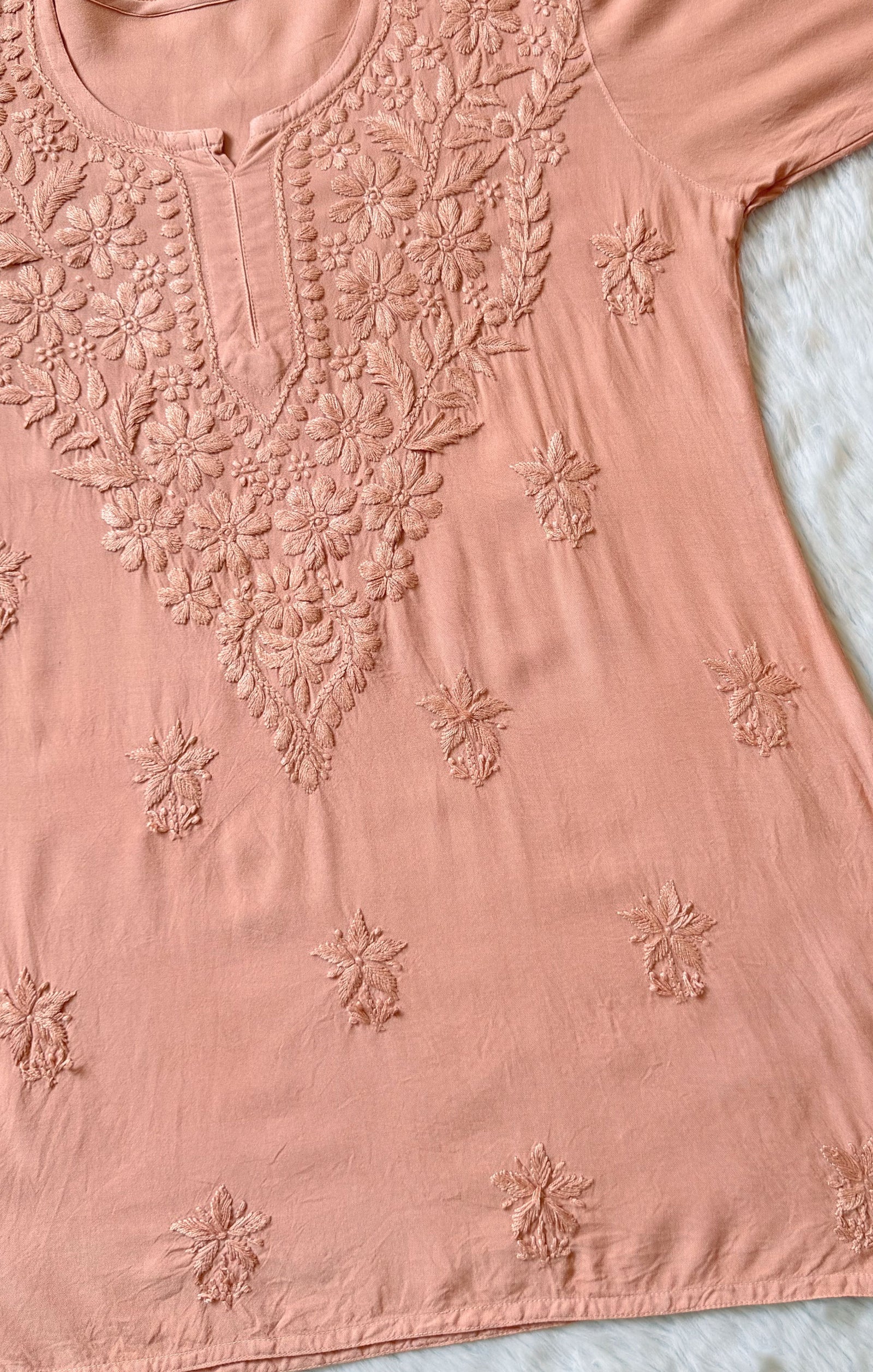Safa Beige Short Rayon Chikankari Kurti