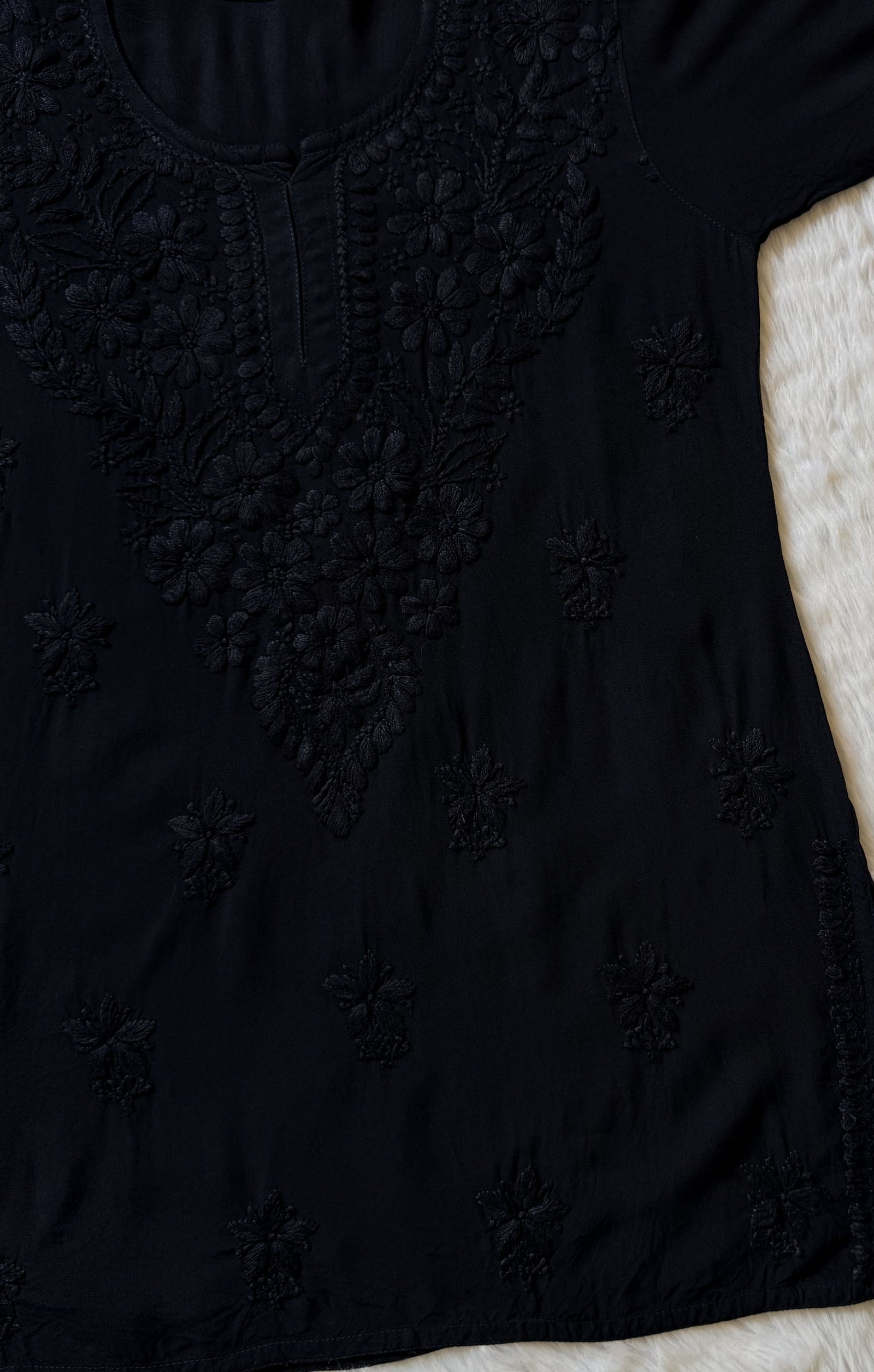 Safa Black Short Rayon Chikankari Kurti