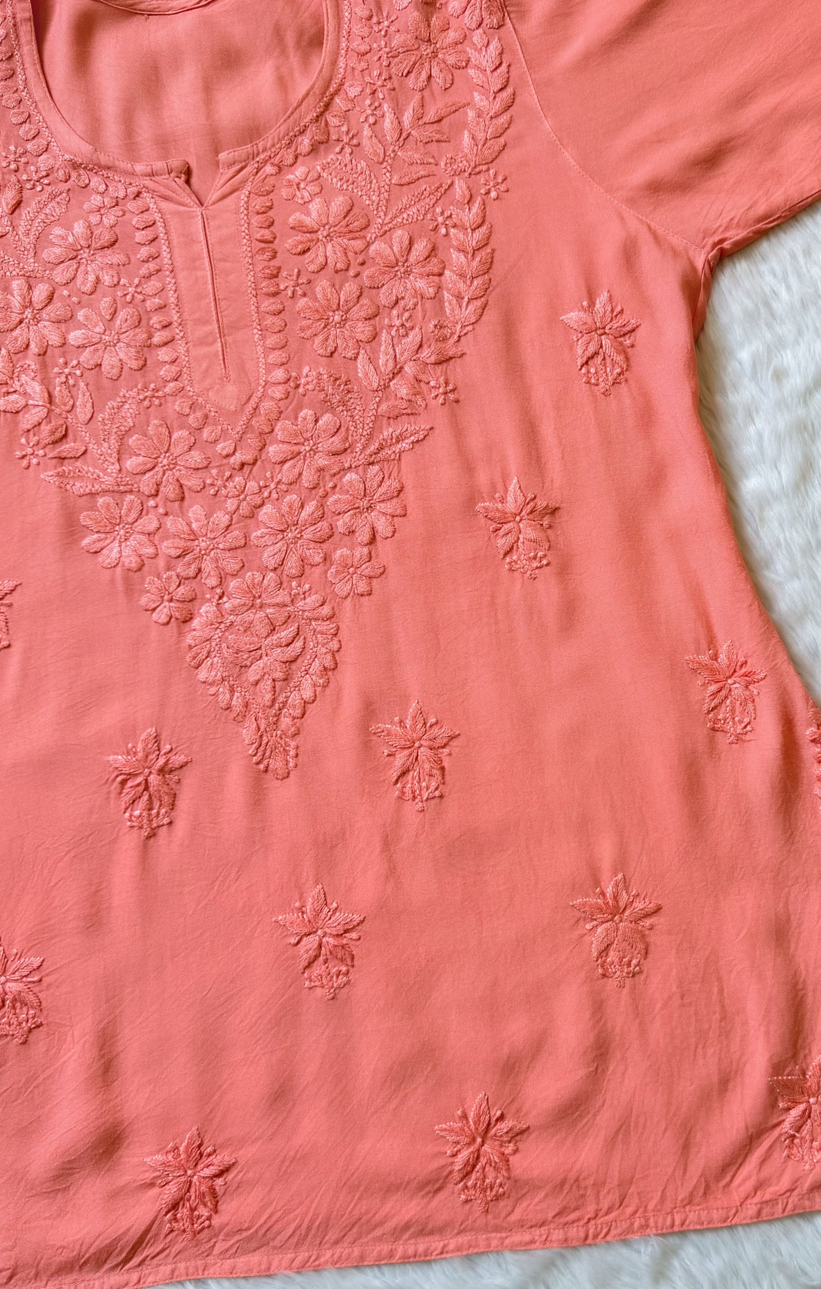 Safa Coral Short Rayon Chikankari Kurti