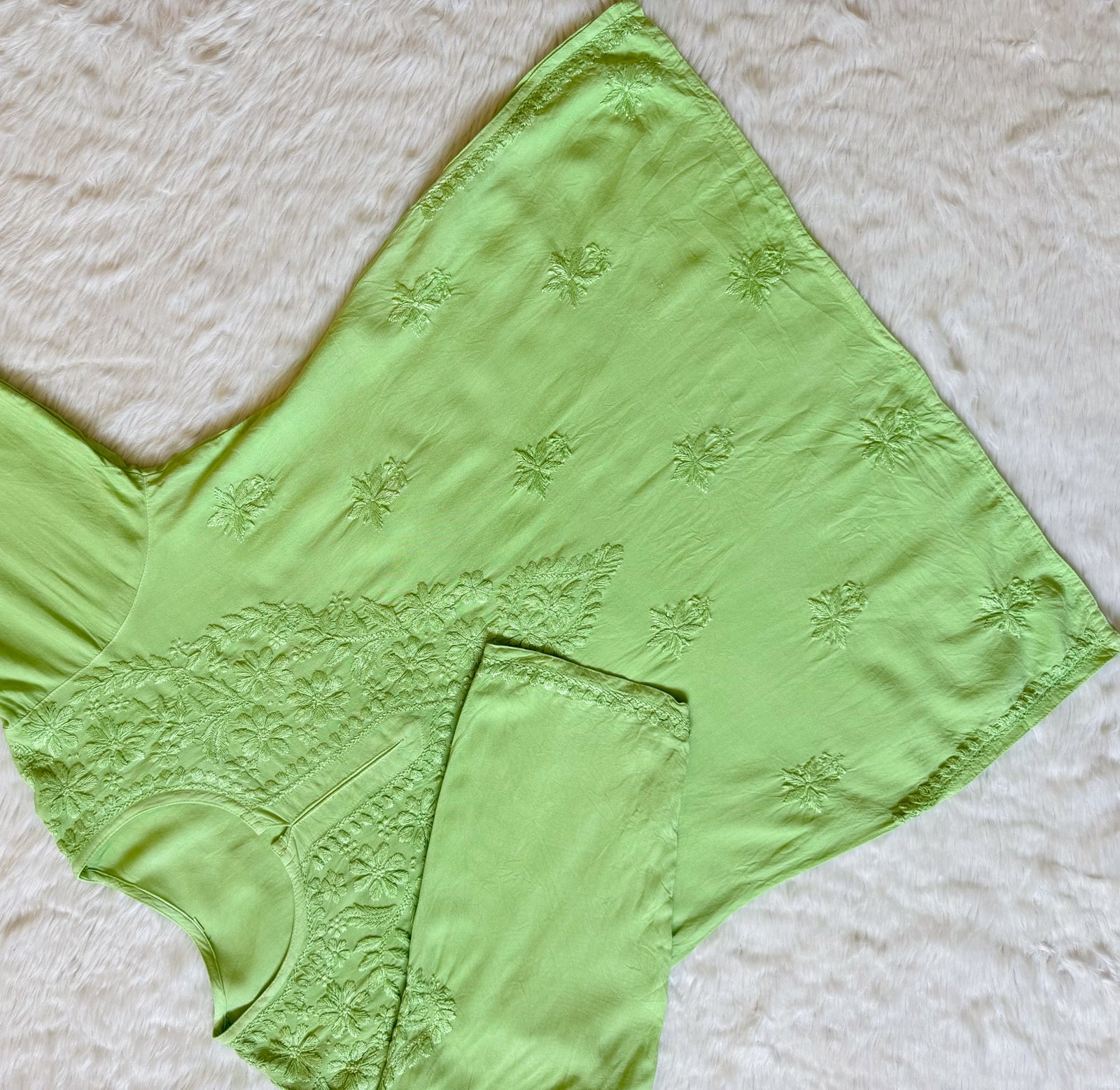 Safa Lime Green Short Rayon Chikankari Kurti