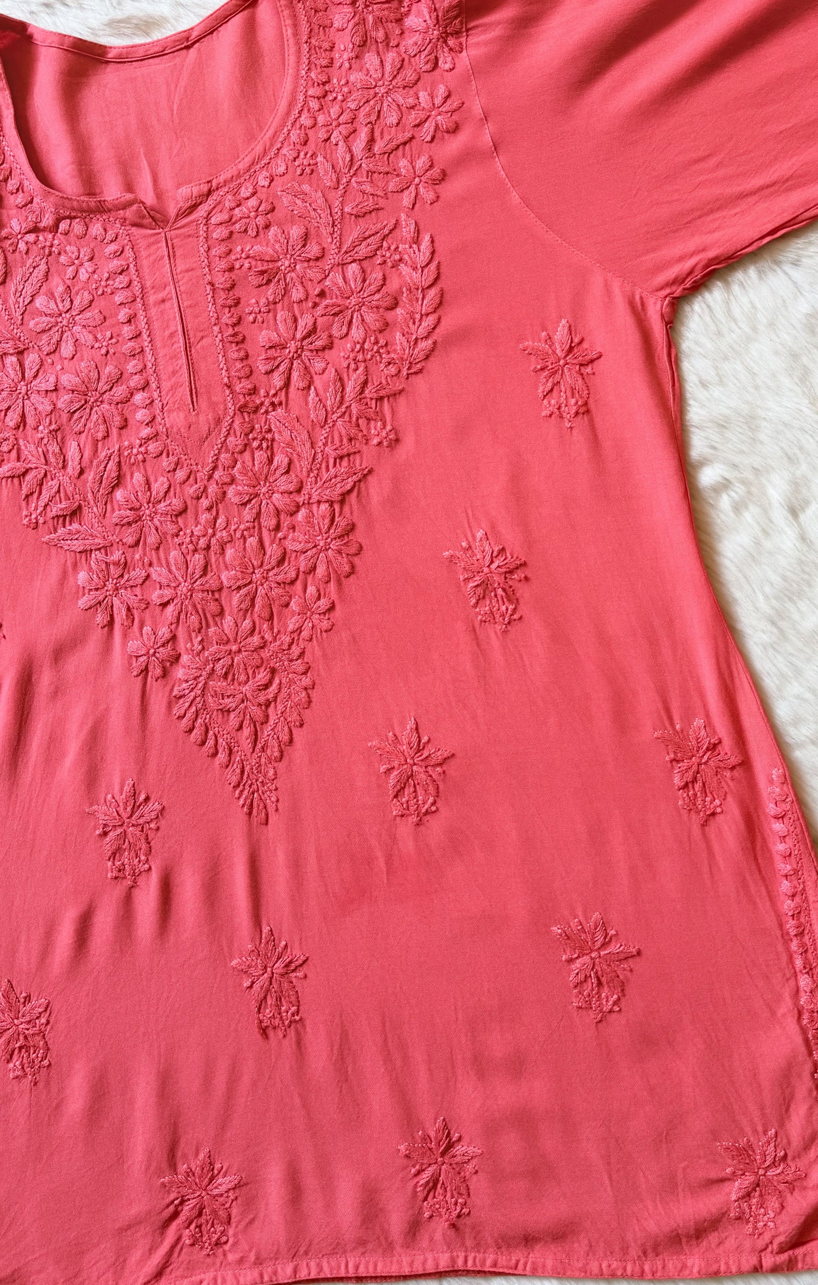 Safa Peach Short Chikankari Kurti