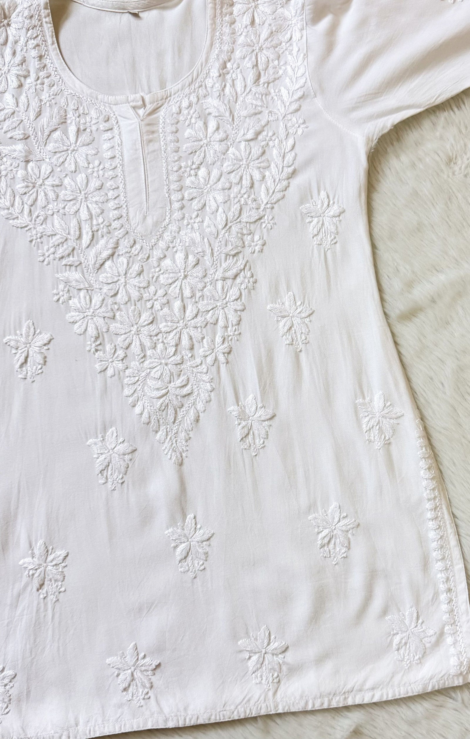 Safa White Short Rayon Chikankari Kurti