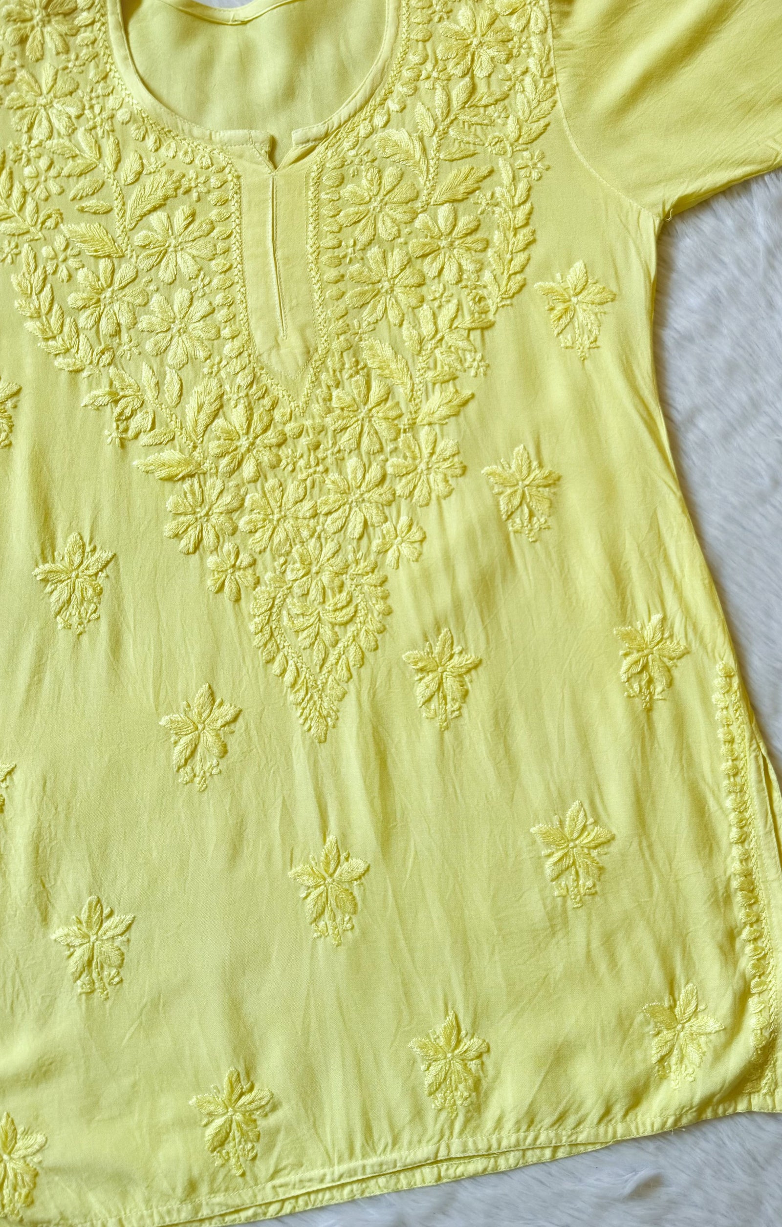 Safa Yellow Short Rayon Chikankari Kurti