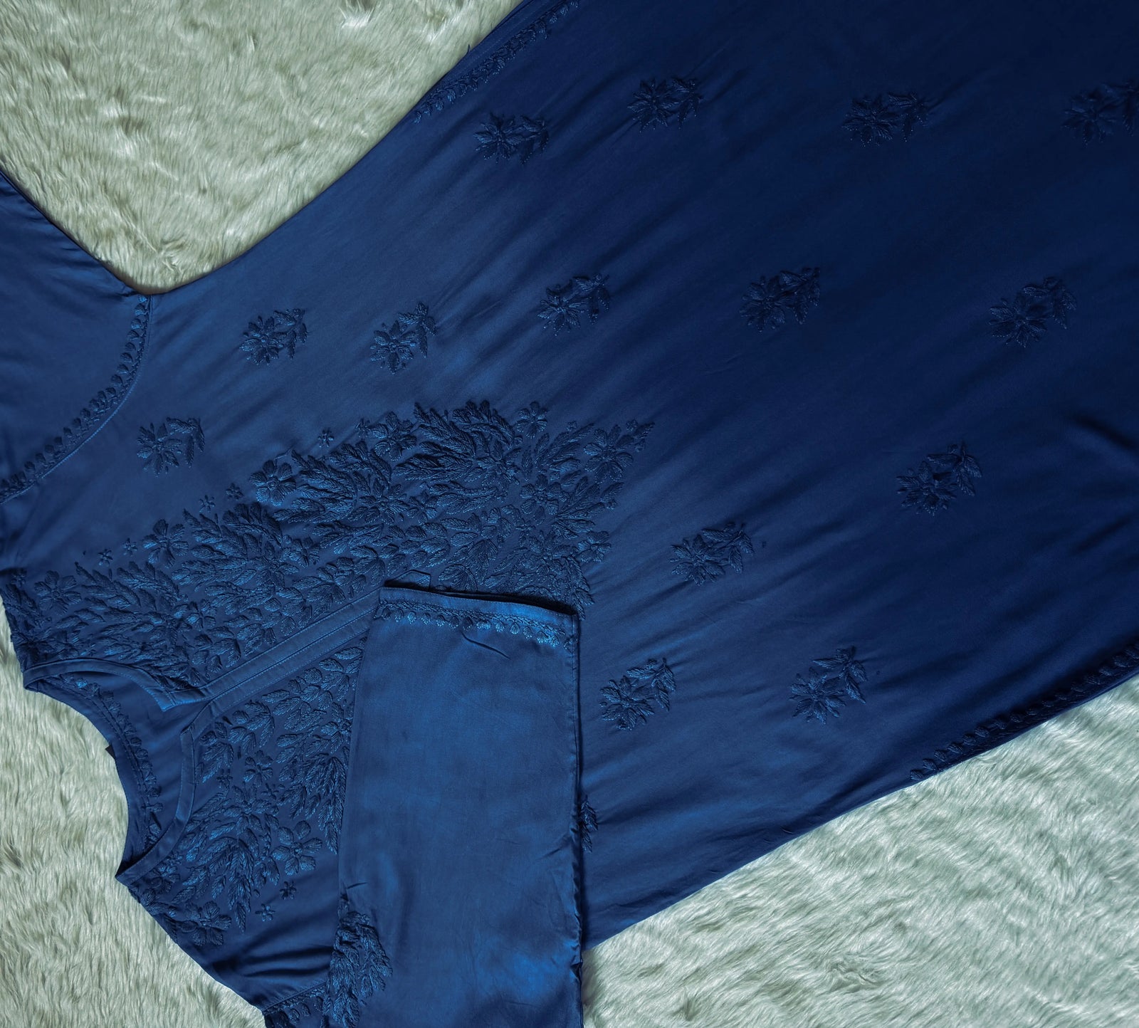 Sana Blue Ombré Plus Size Rayon Chikankari Kurtis