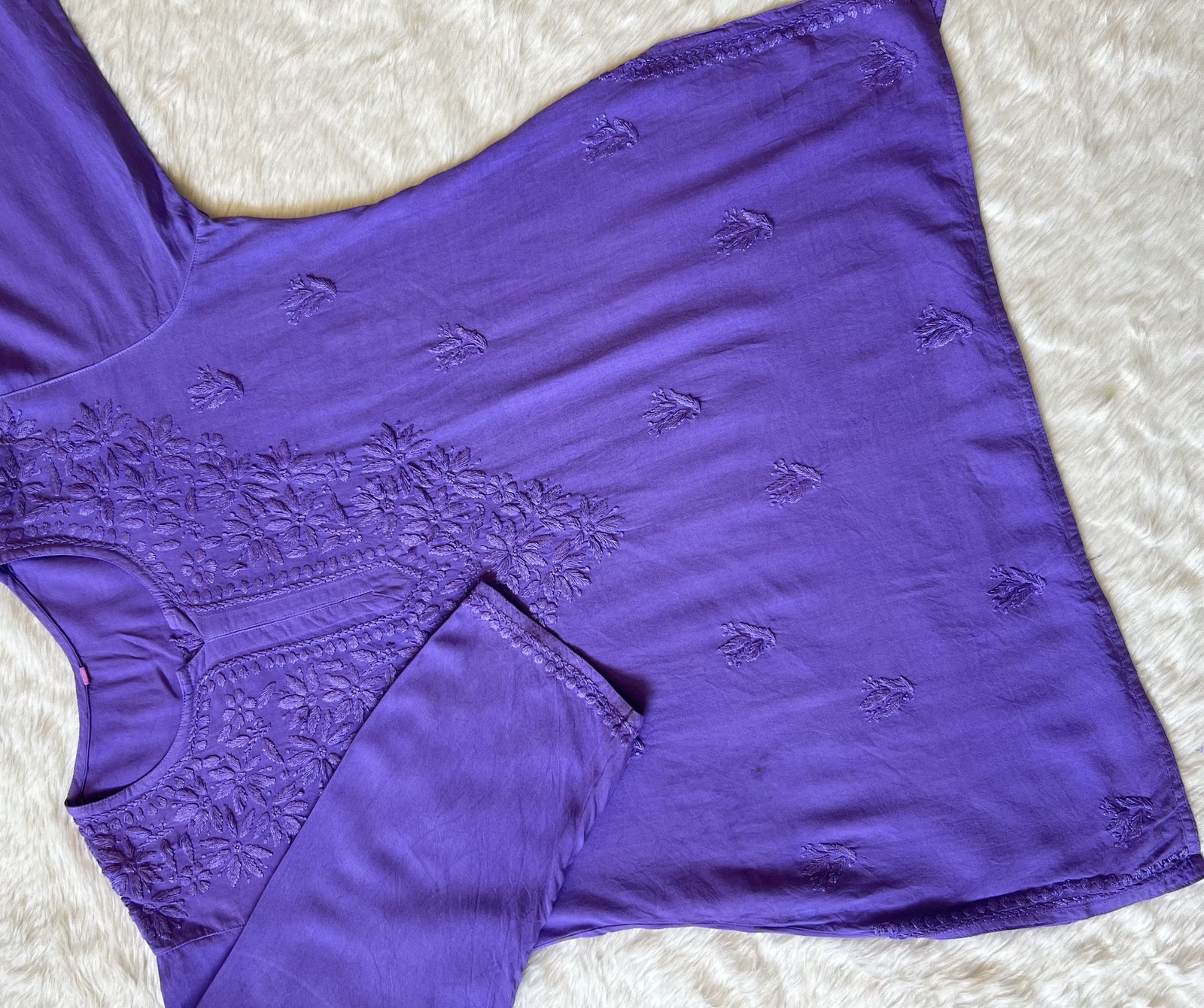 Sana Lavender Short Rayon with Self Chikankari