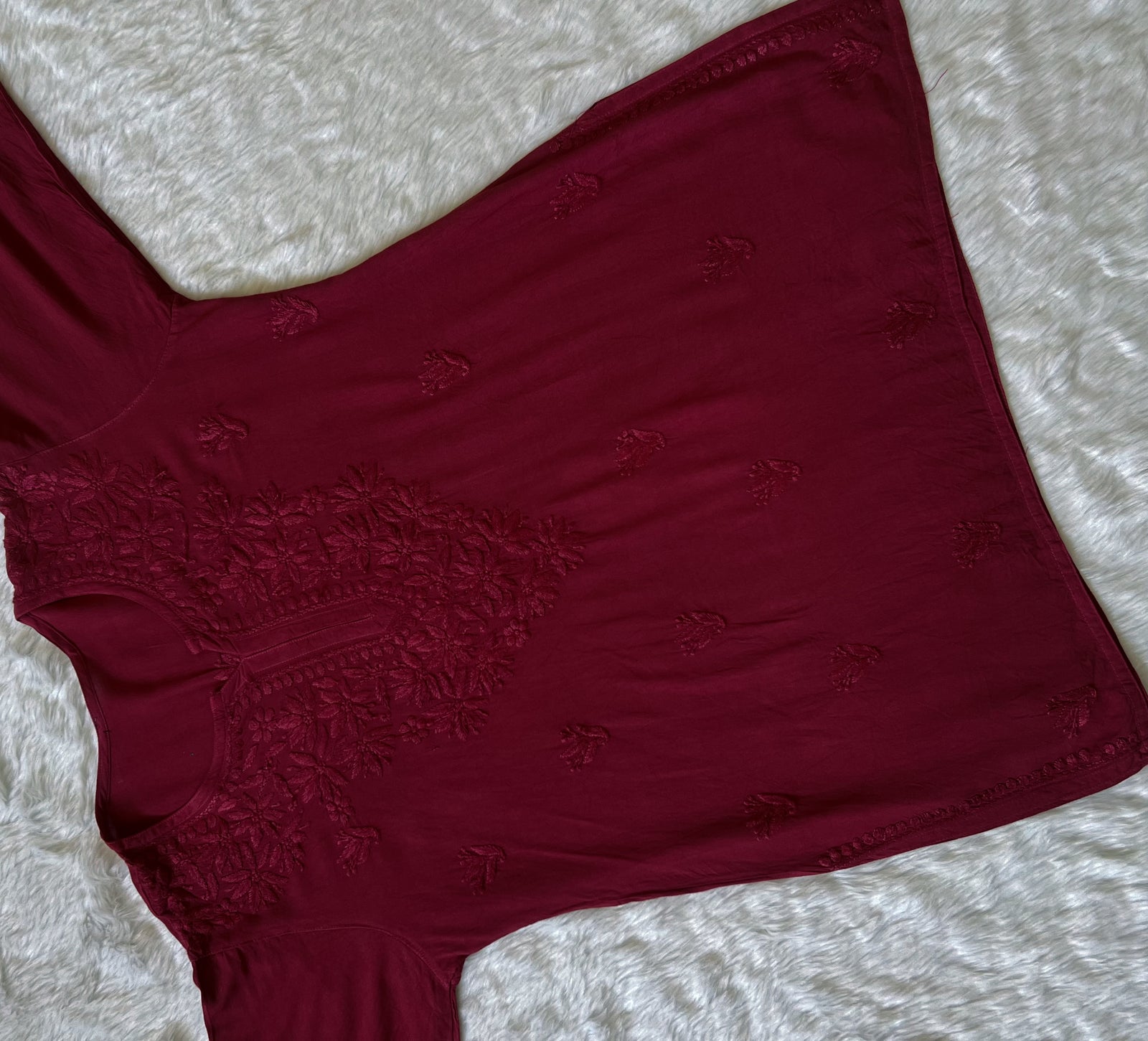 Sana Maroon Short Rayon with Self Chikankari