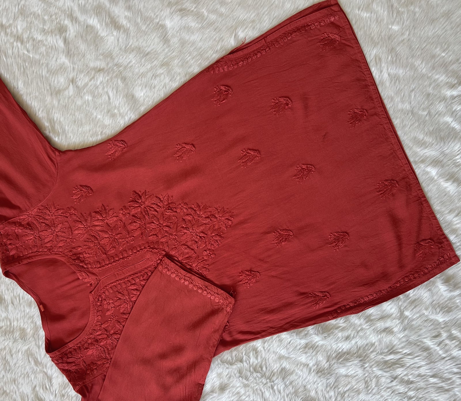 Sana Rust Short Rayon with Self Chikankari