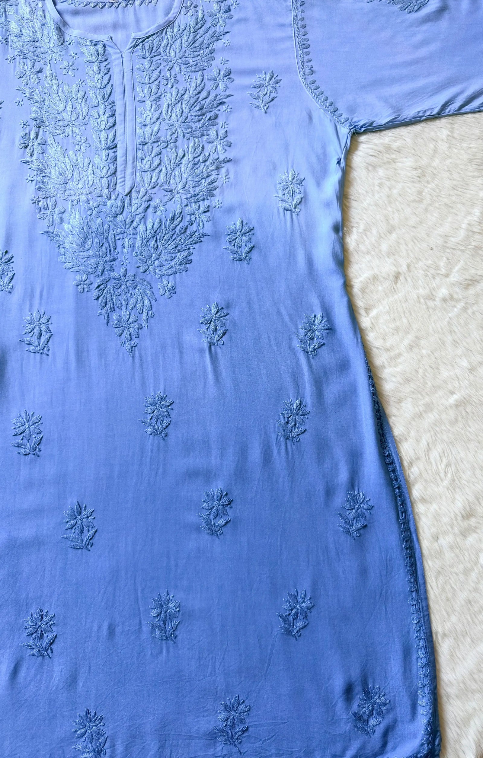 Sana Sky Blue Ombré Plus Size Rayon Chikankari Kurtis