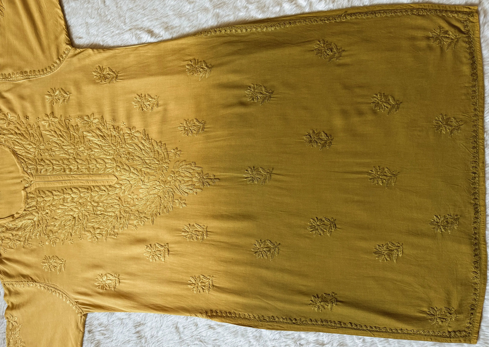 Sana Warm Olive Ombré Plus Size Rayon Chikankari Kurtis