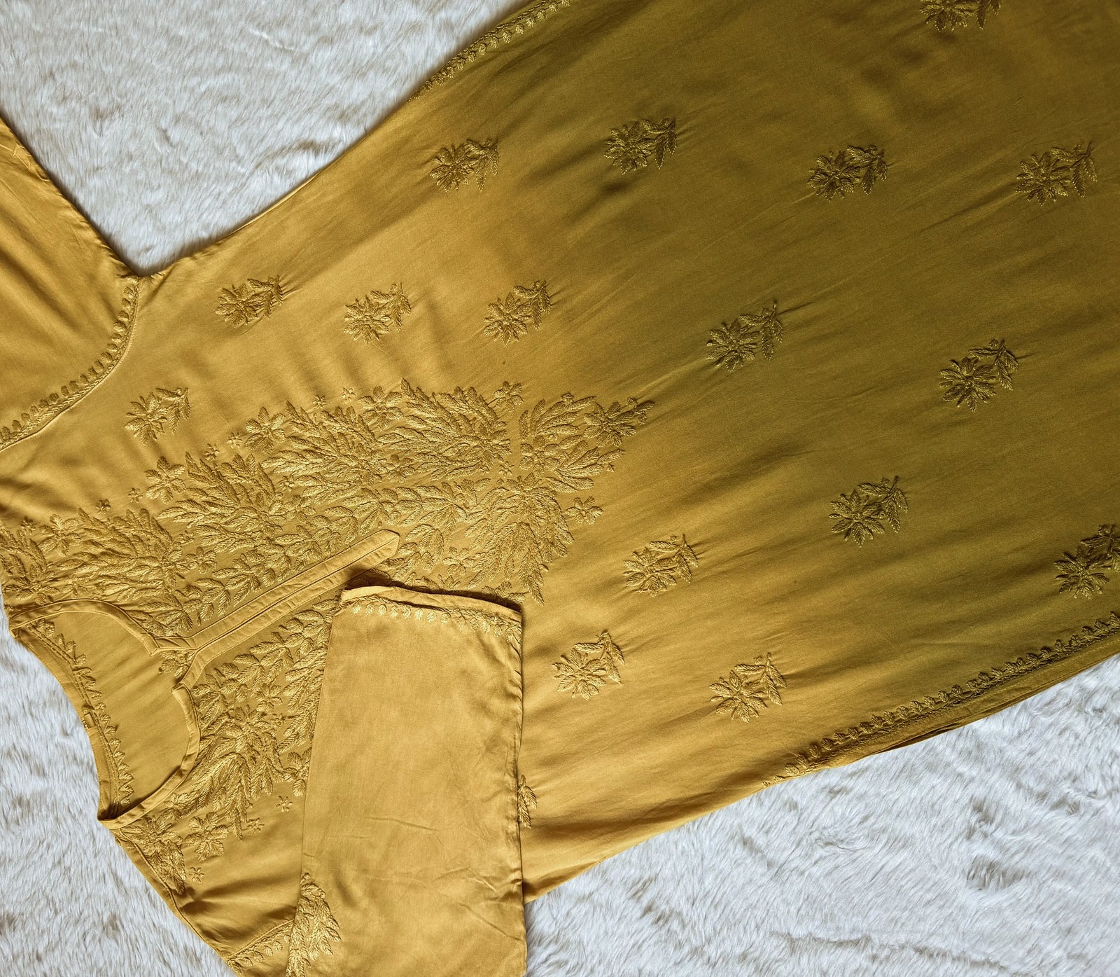 Sana Warm Olive Ombré Plus Size Rayon Chikankari Kurtis