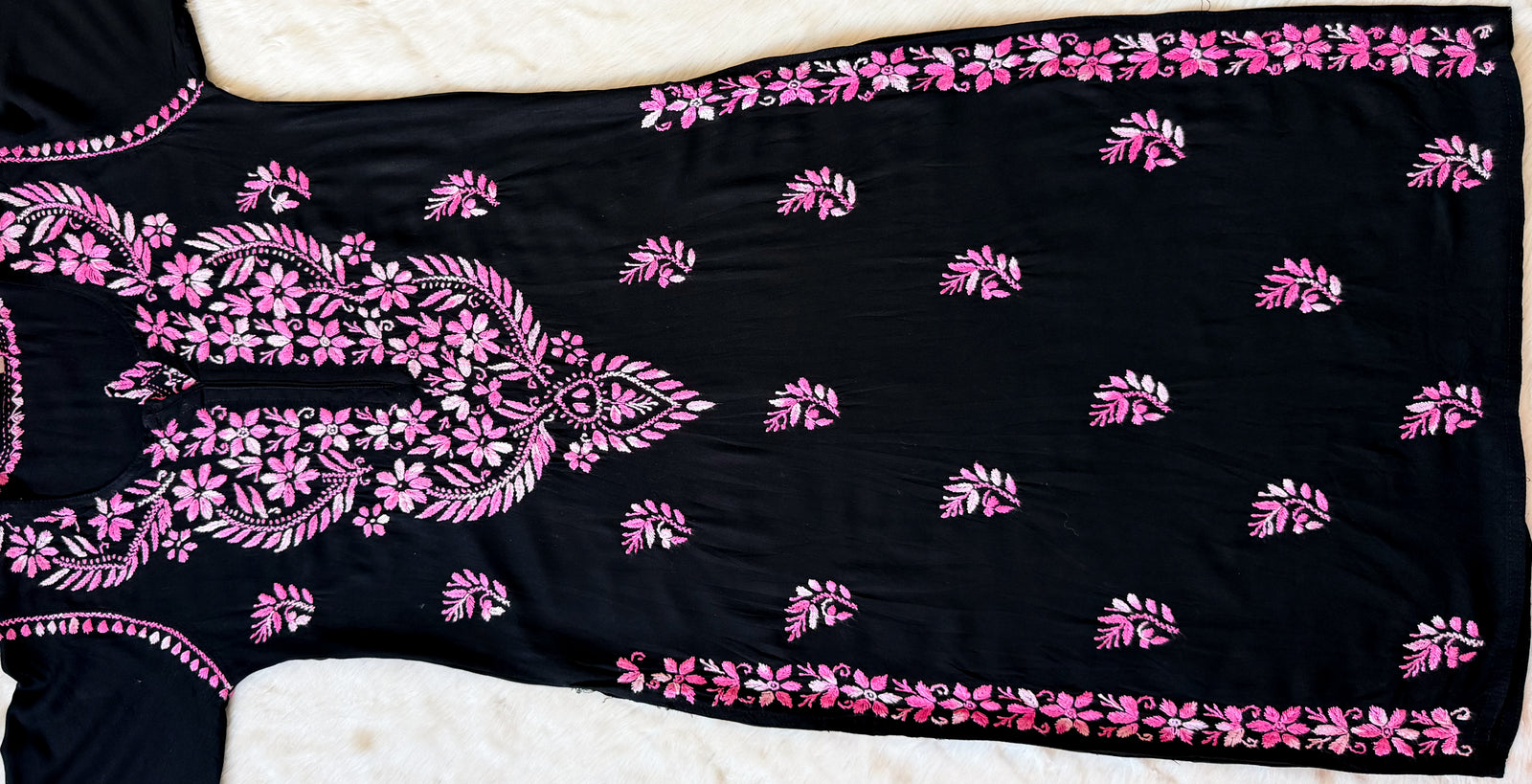 Sara Black & Baby Pink Long Rayon Chikankari Kurti