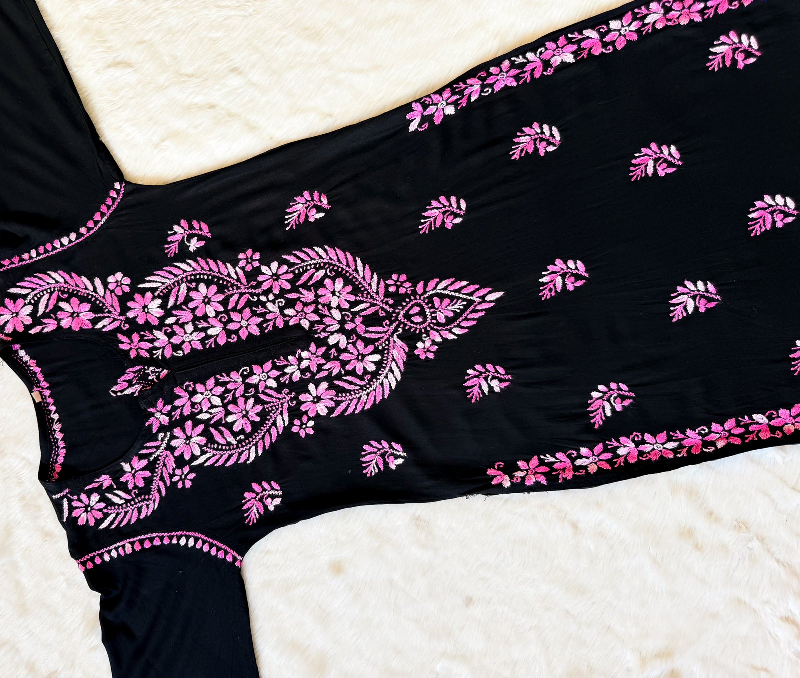 Sara Black & Baby Pink Long Rayon Chikankari Kurti
