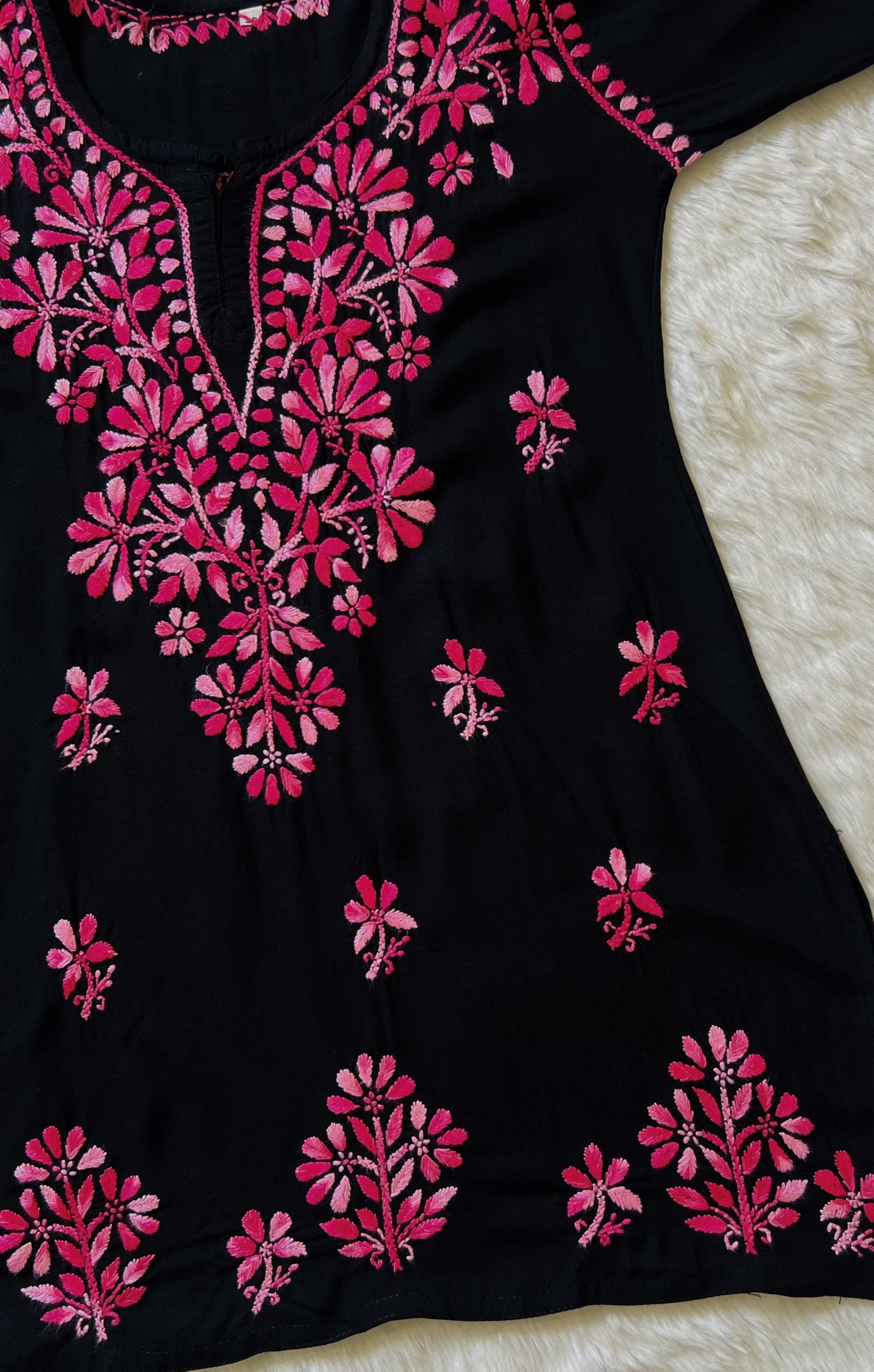 Sara Black & Pink Short Rayon Chikankari Kurta