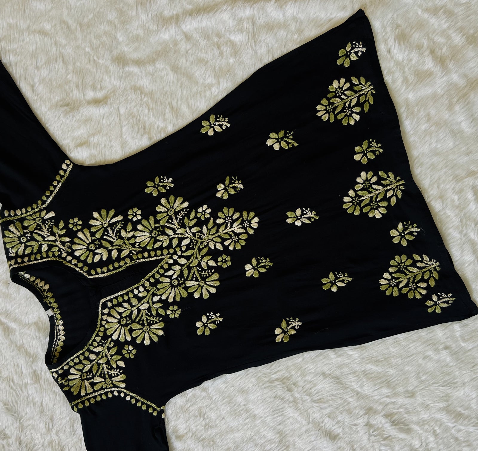 Sara Black & Sage Green Short Rayon Chikankari Kurta