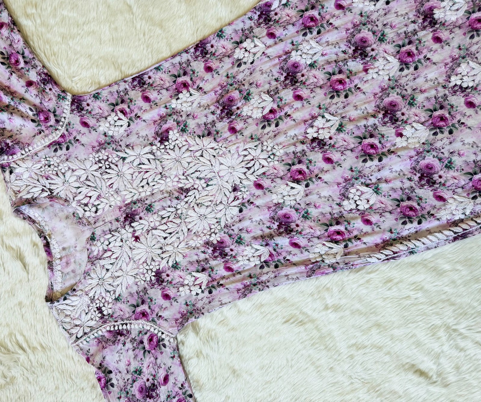 Sehr Purple Rayon Printed Chikankari Kurti