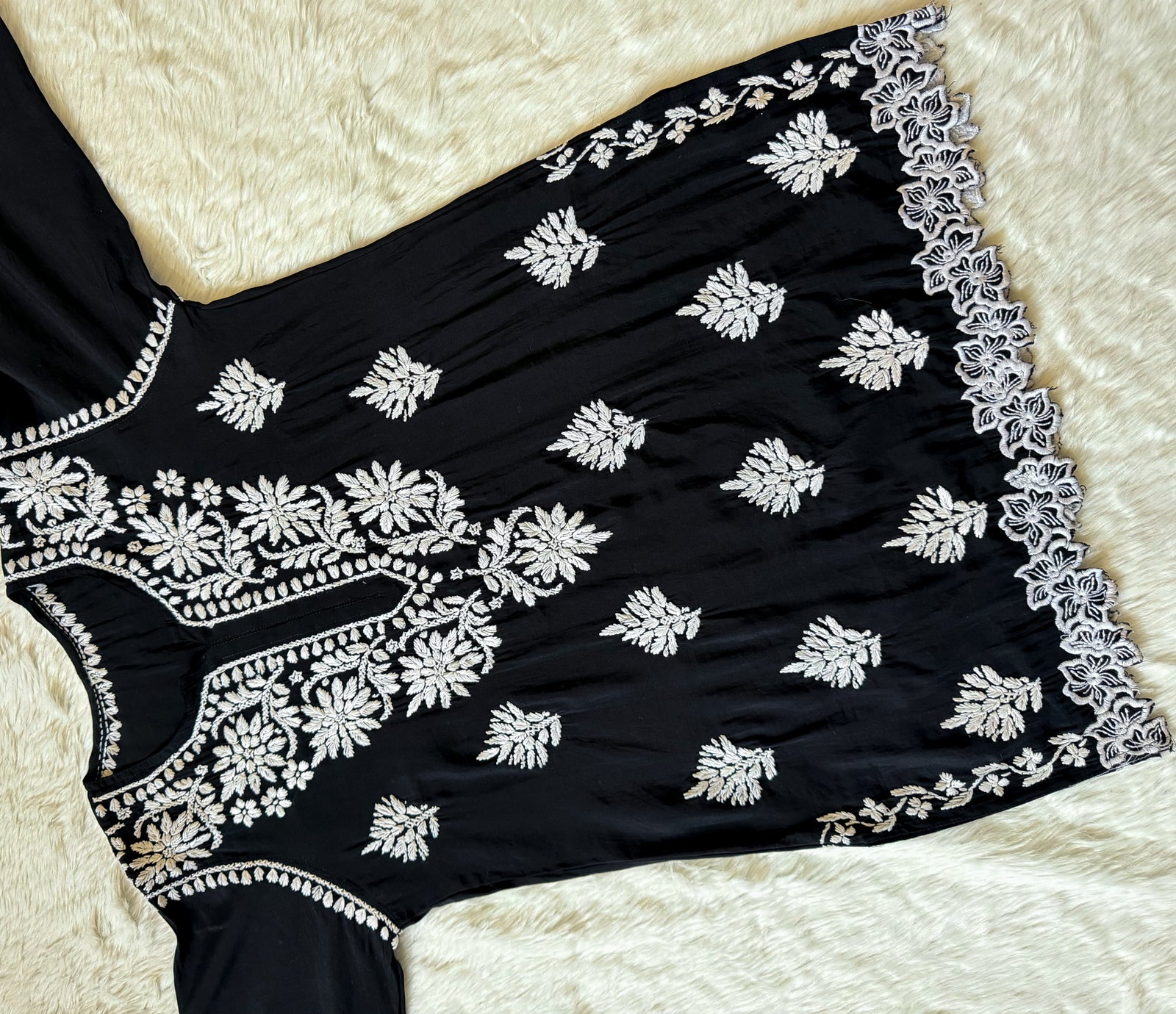 Siya Black Chanderi Chikankari Short Kurti