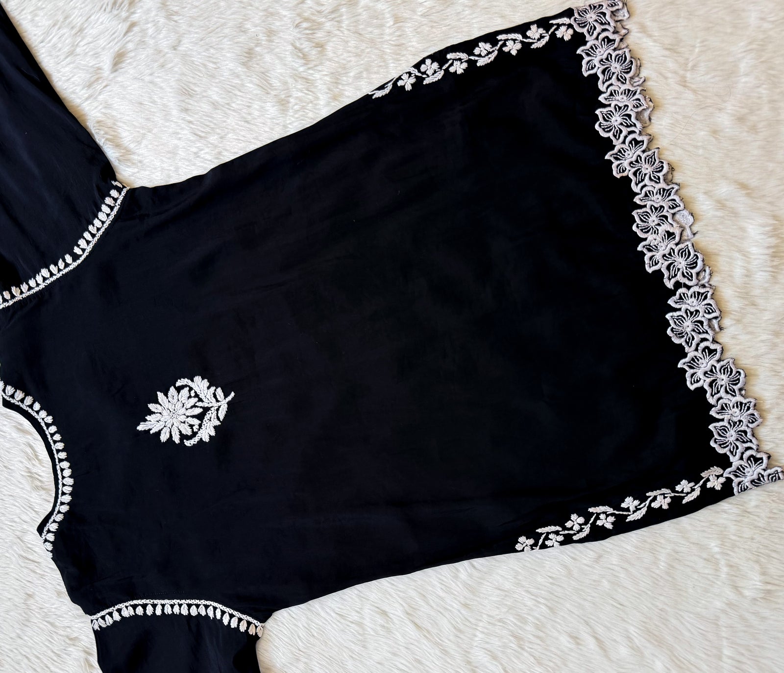 Siya Black Chanderi Chikankari Short Kurti