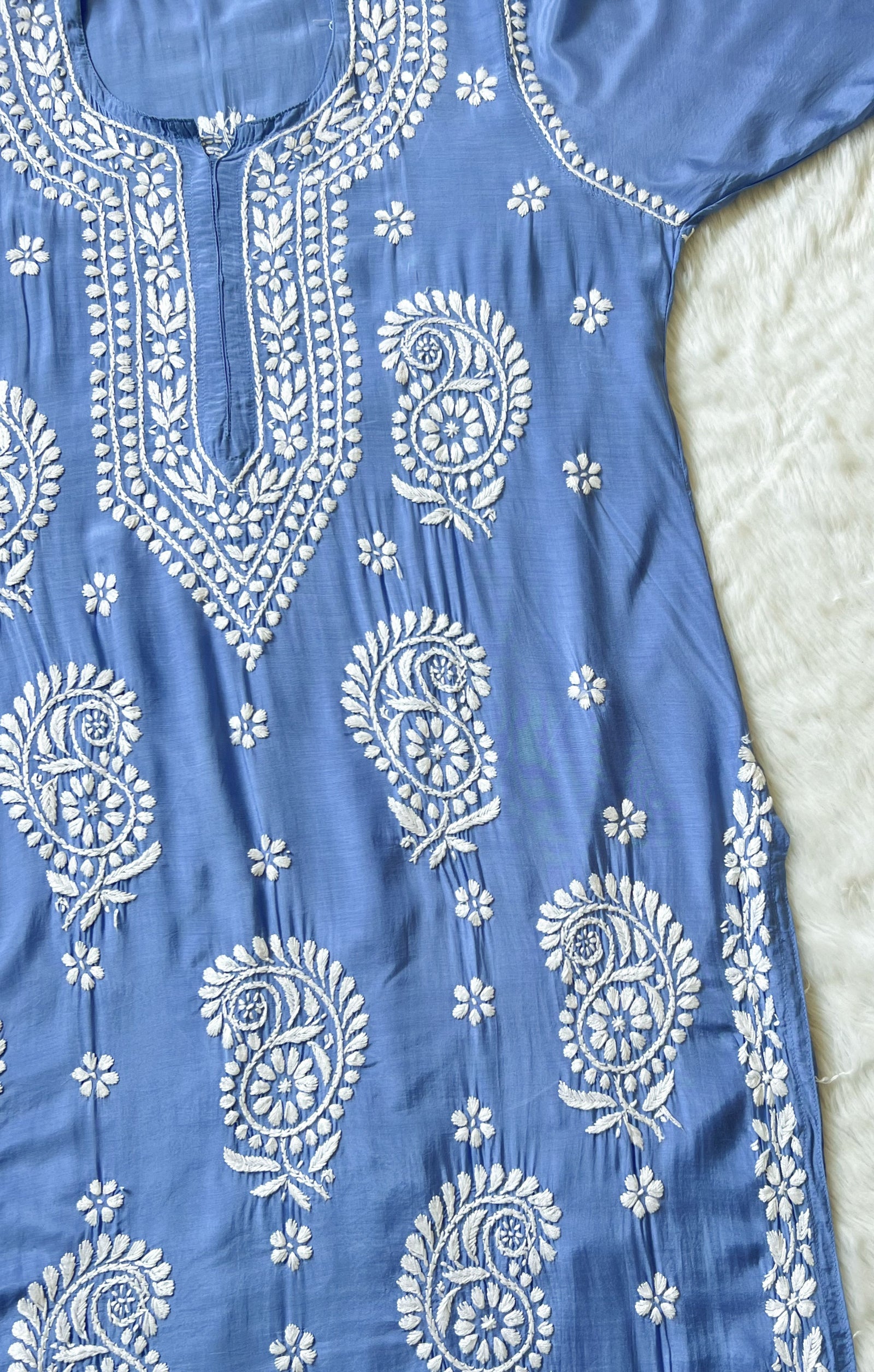 Siya Blue Muslin Long Kurta with Heavy Chikankari
