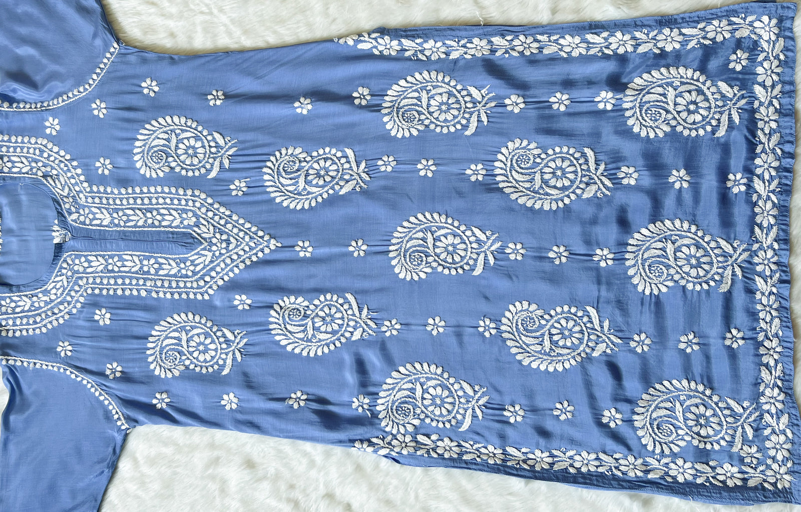 Siya Blue Muslin Long Kurta with Heavy Chikankari