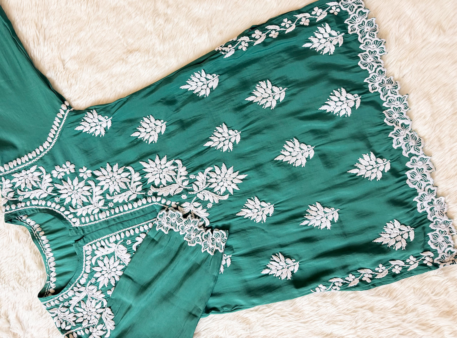Siya Green Chanderi Chikankari Short Kurti
