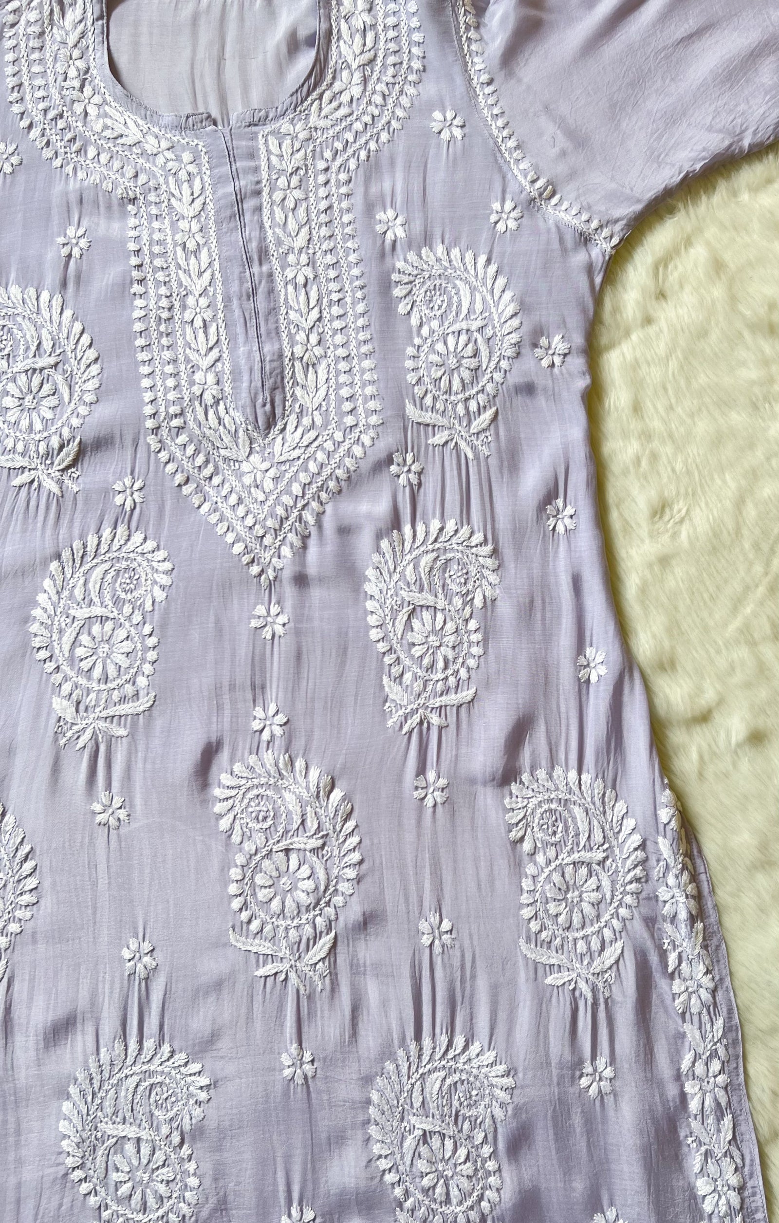 Siya Grey Muslin Long Kurta with Heavy Chikankari