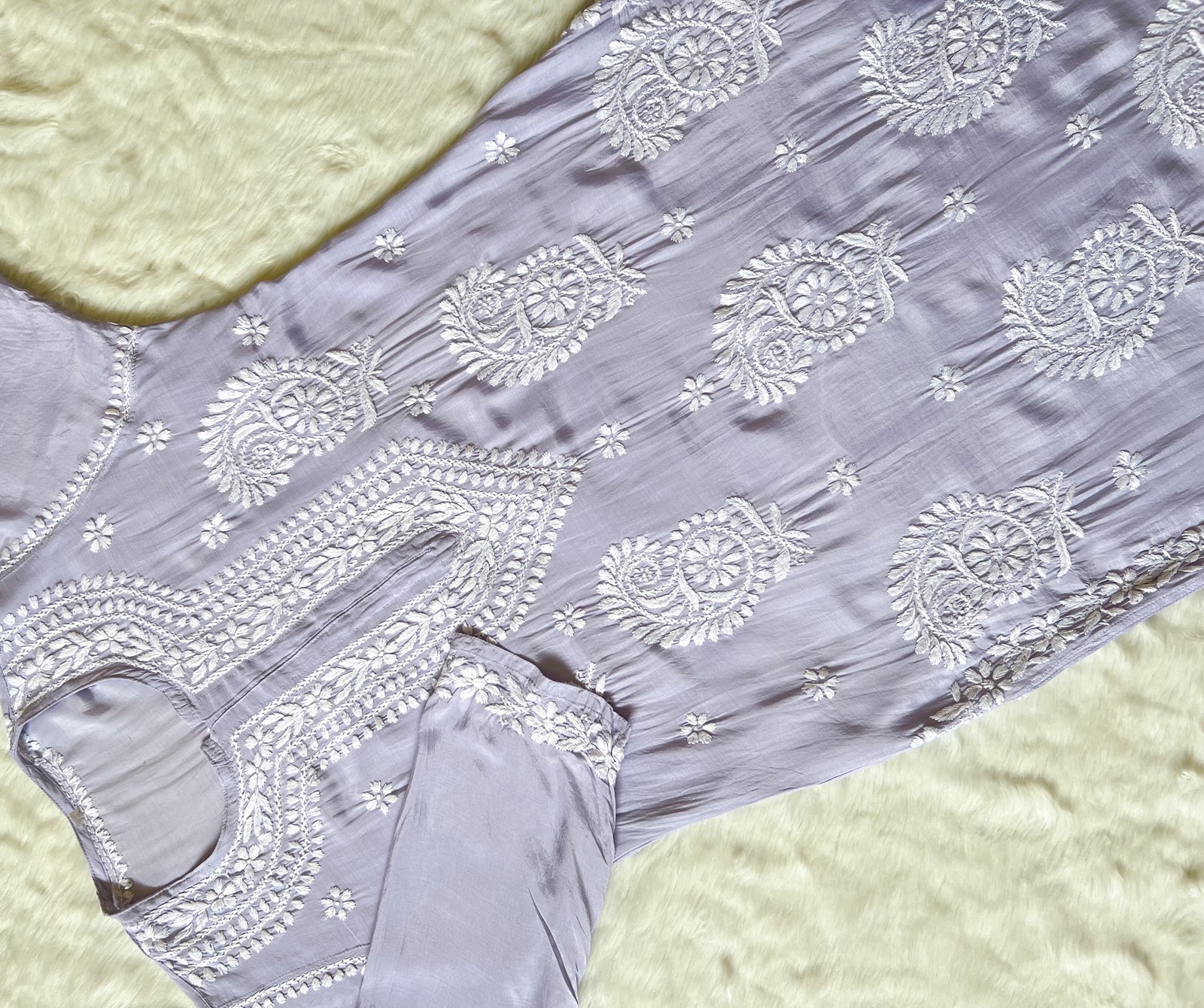 Siya Grey Muslin Long Kurta with Heavy Chikankari