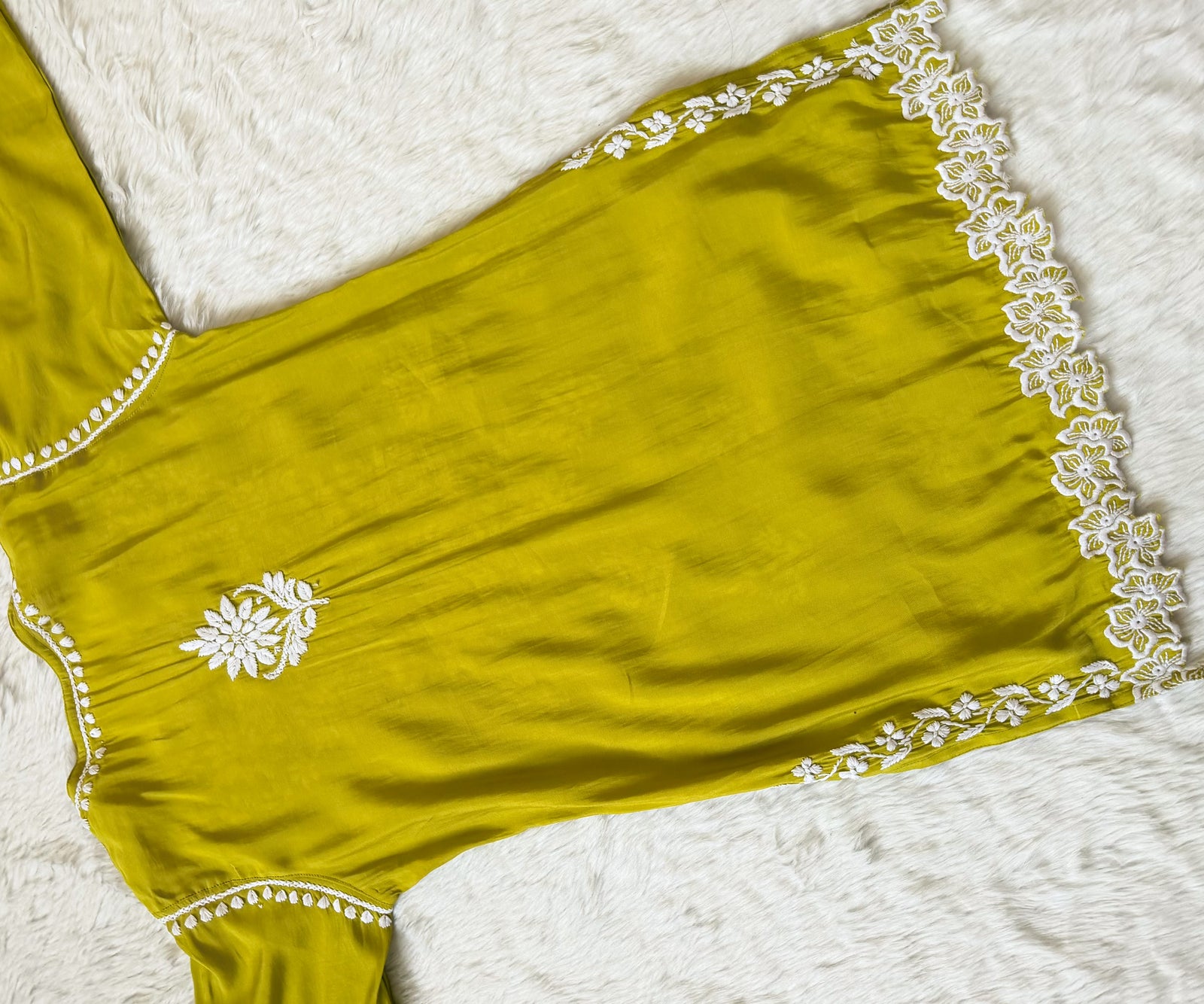 Siya Lime Chanderi Chikankari Short Kurti