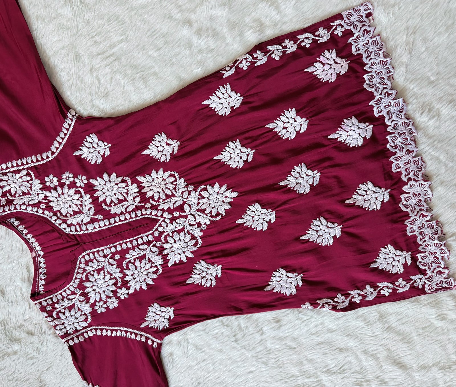 Siya Maroon Chanderi Chikankari Short Kurti