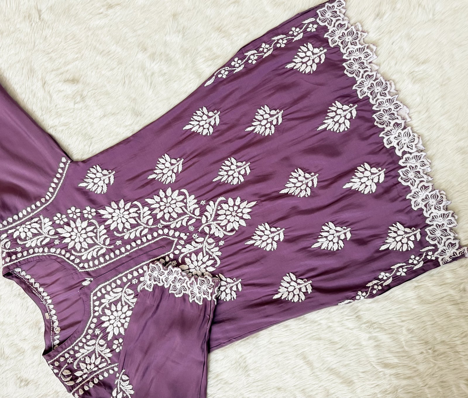 Siya Mauve Purple Chanderi Chikankari Short Kurti