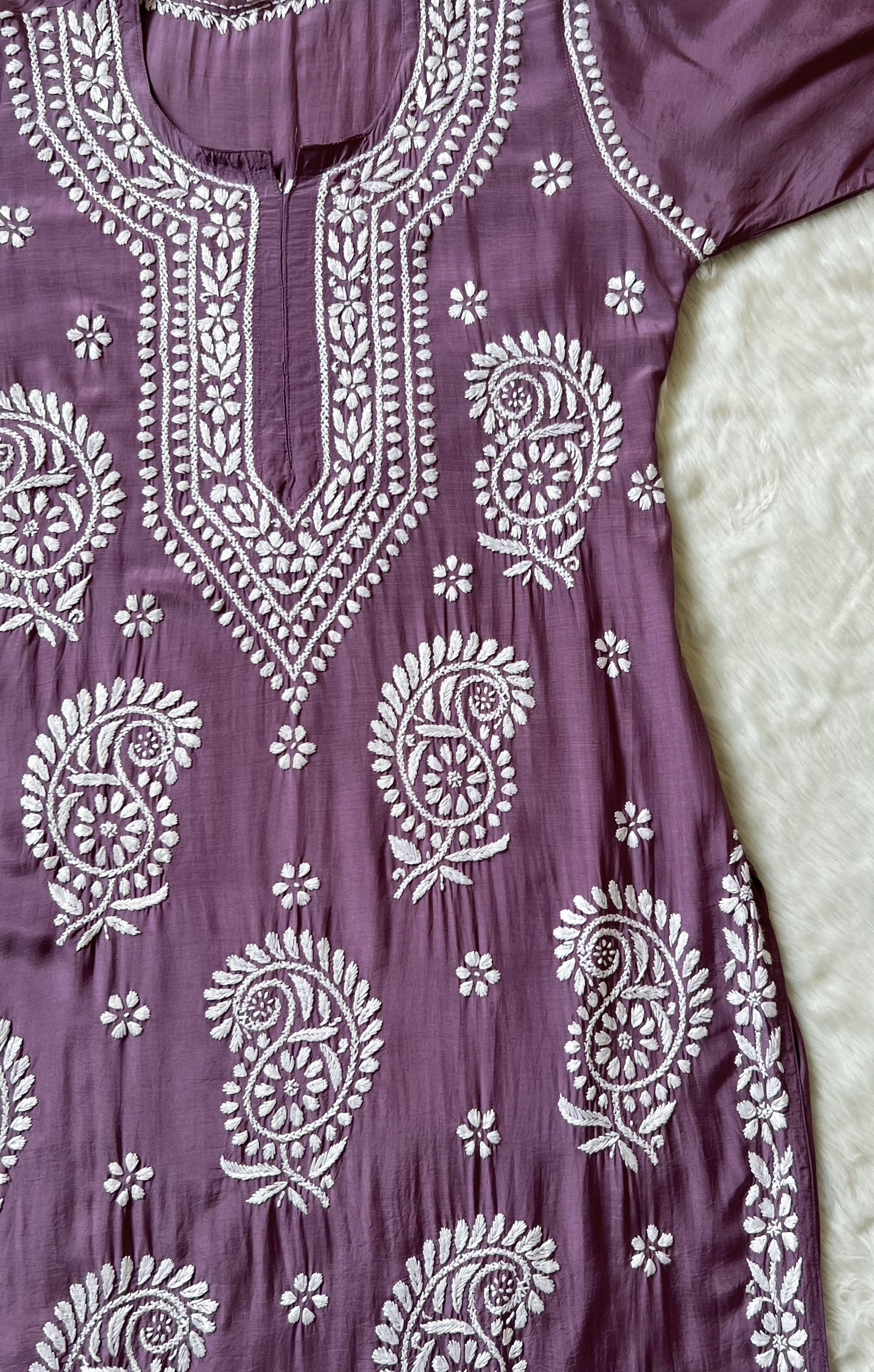 Siya Mauve Purple Muslin Long Kurta with Heavy Chikankari
