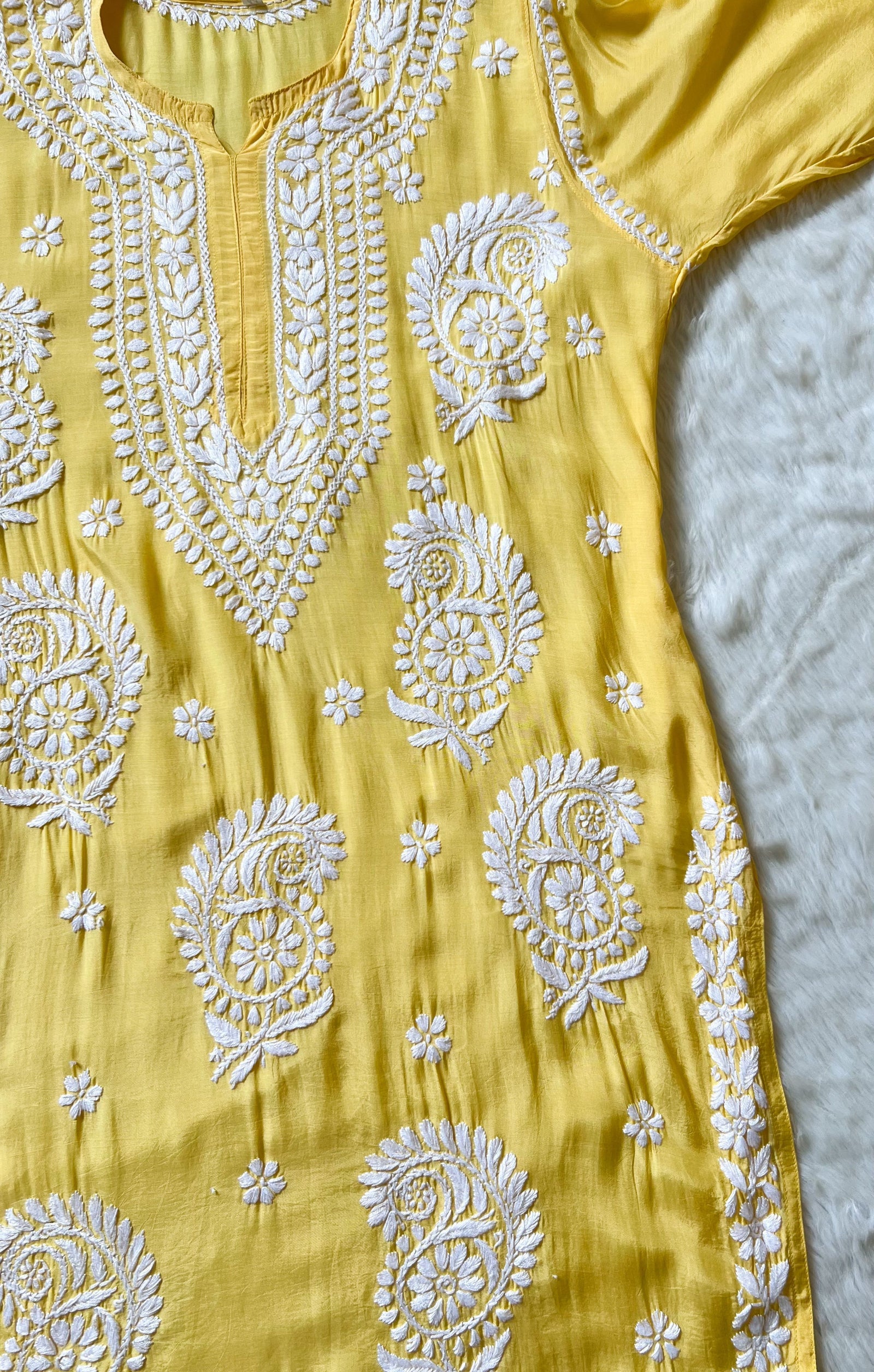 Siya Yellow Muslin Long Kurta with Heavy Chikankari