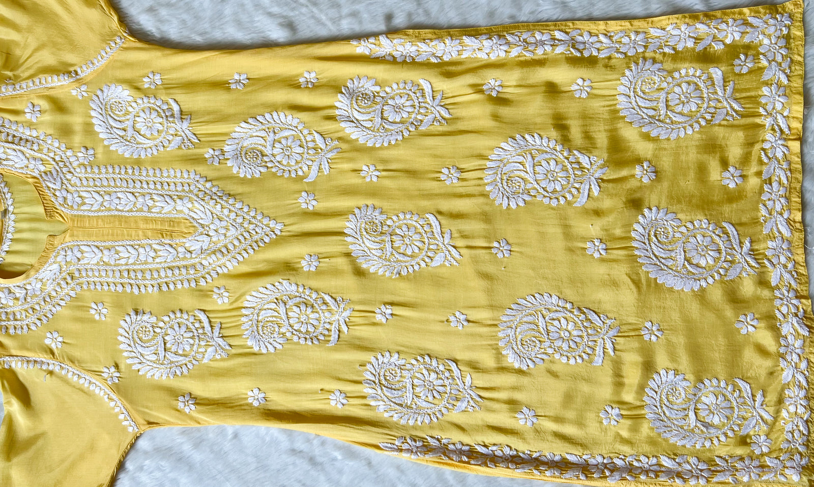 Siya Yellow Muslin Long Kurta with Heavy Chikankari