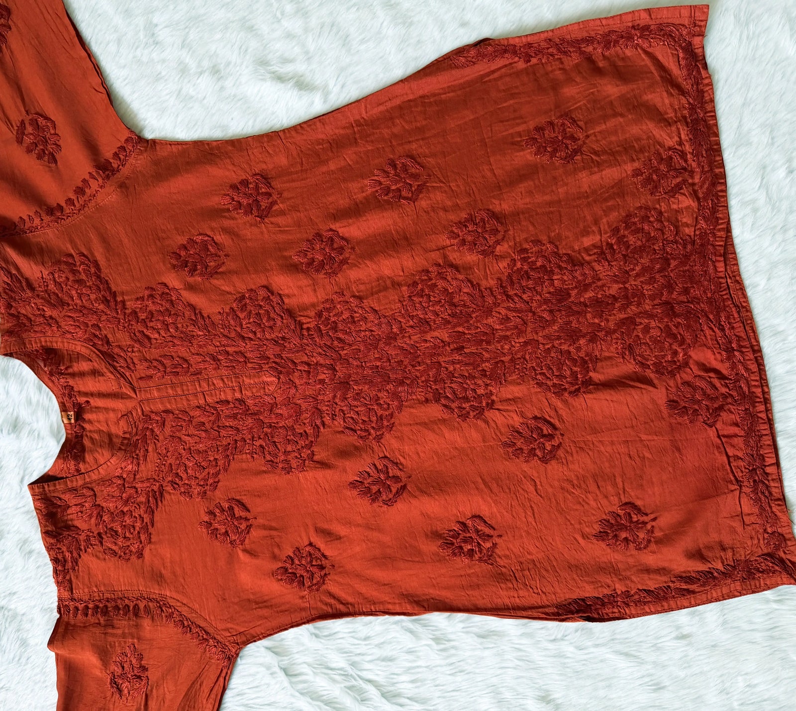 Soha Coral Chanderi Short Kurti with Chikankari Handwork