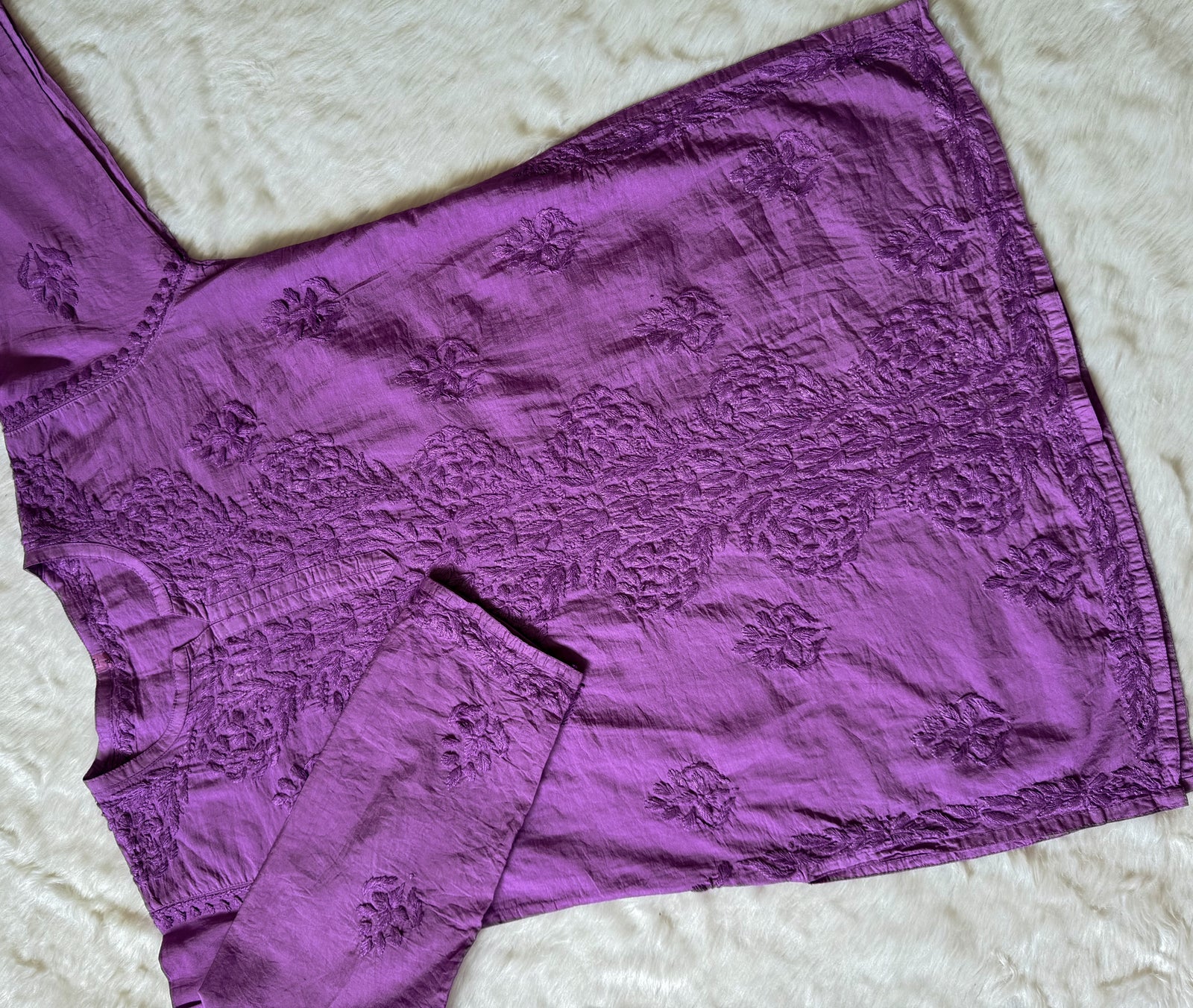 Soha Lavender Chanderi Short Kurti with Chikankari Handwork