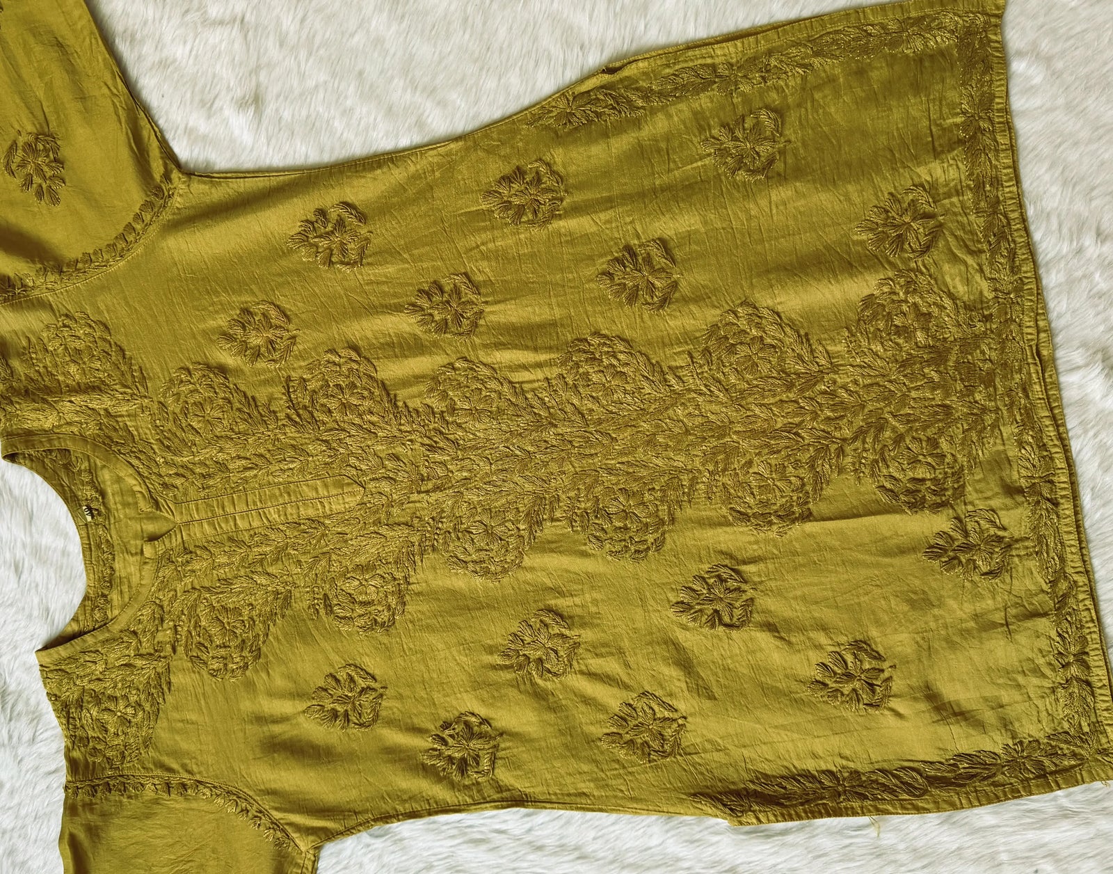 Soha Lime Chanderi Short Kurti with Chikankari Handwork