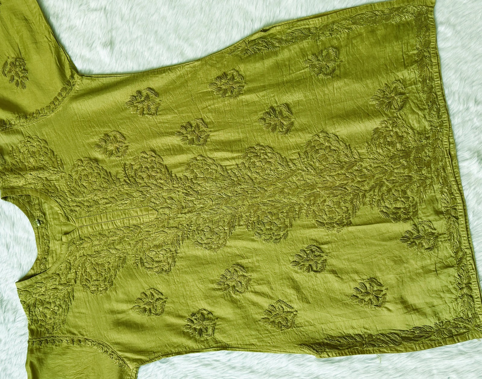 Soha Lime Chanderi Short Kurti with Chikankari Handwork