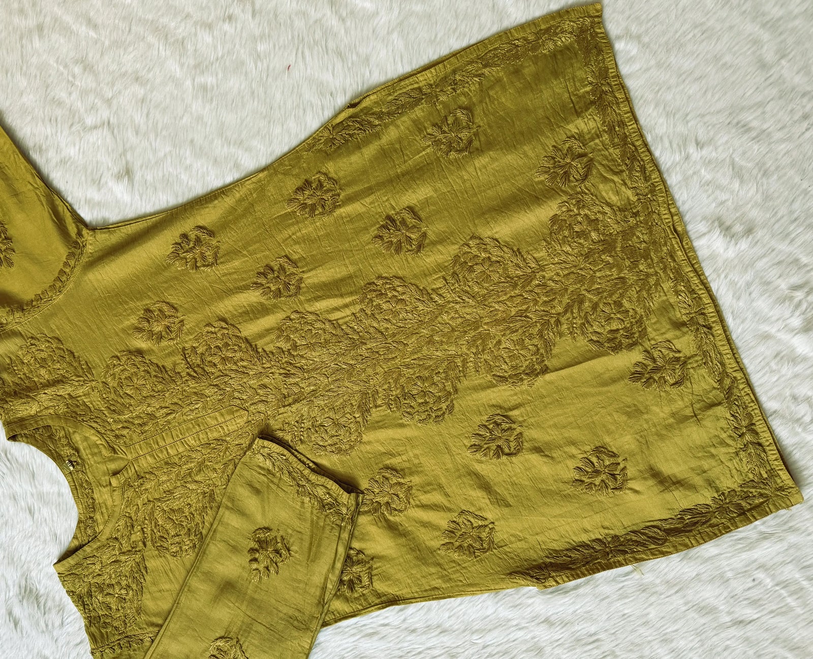Soha Lime Chanderi Short Kurti with Chikankari Handwork
