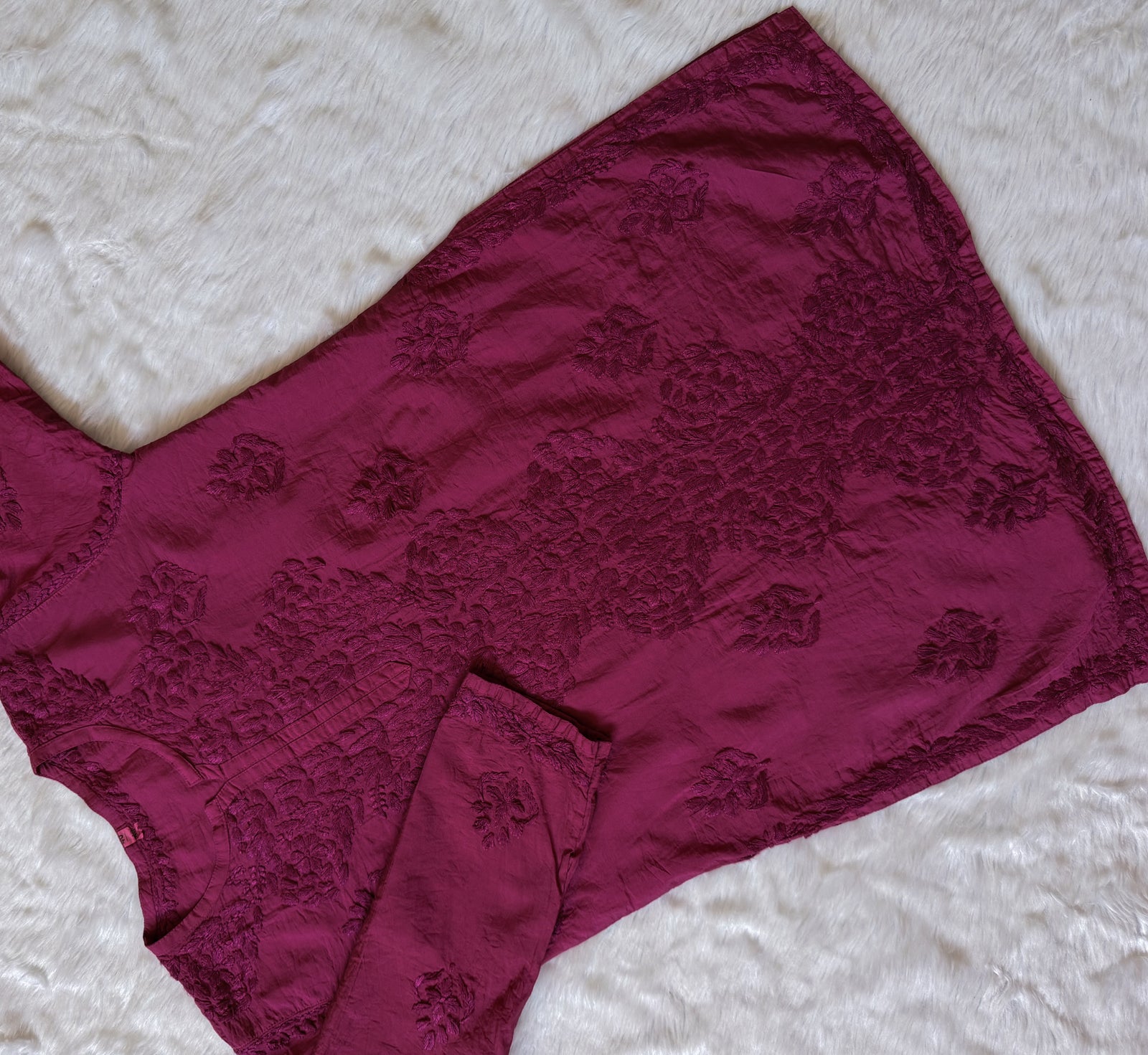 Soha Magenta Chanderi Short Kurti with Chikankari Handwork