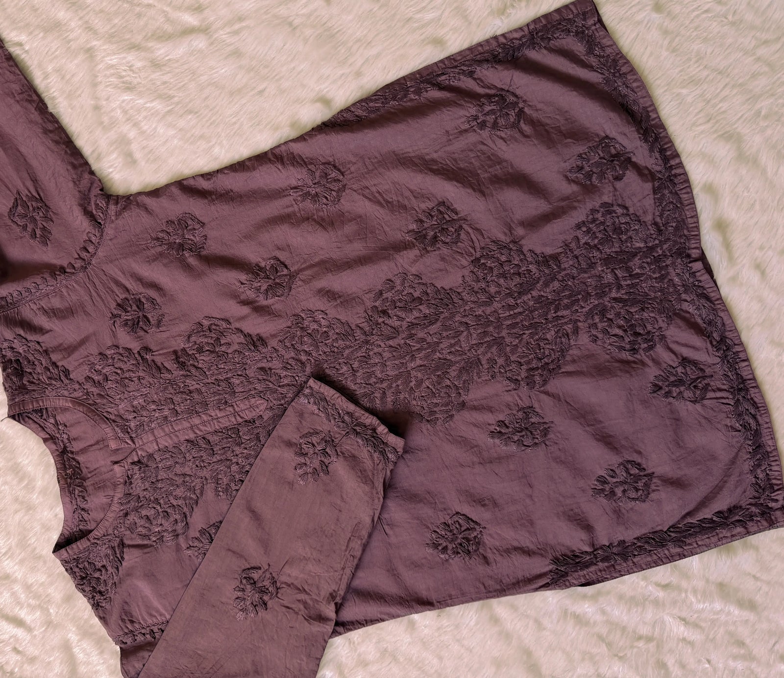 Soha Mauve Purple Chanderi Short Kurti with Chikankari Handwork