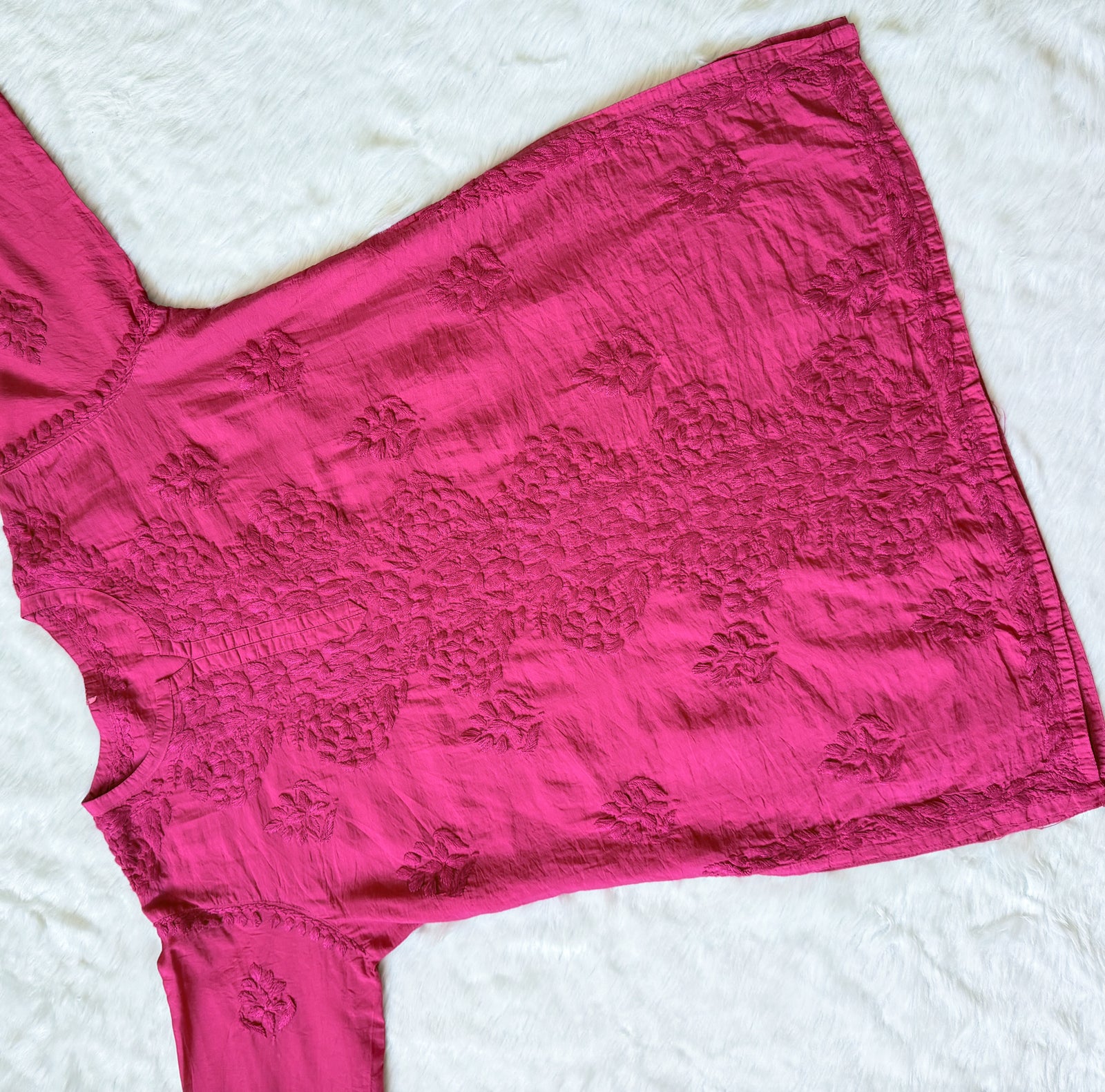 Soha Pink Chanderi Short Kurti with Chikankari Handwork
