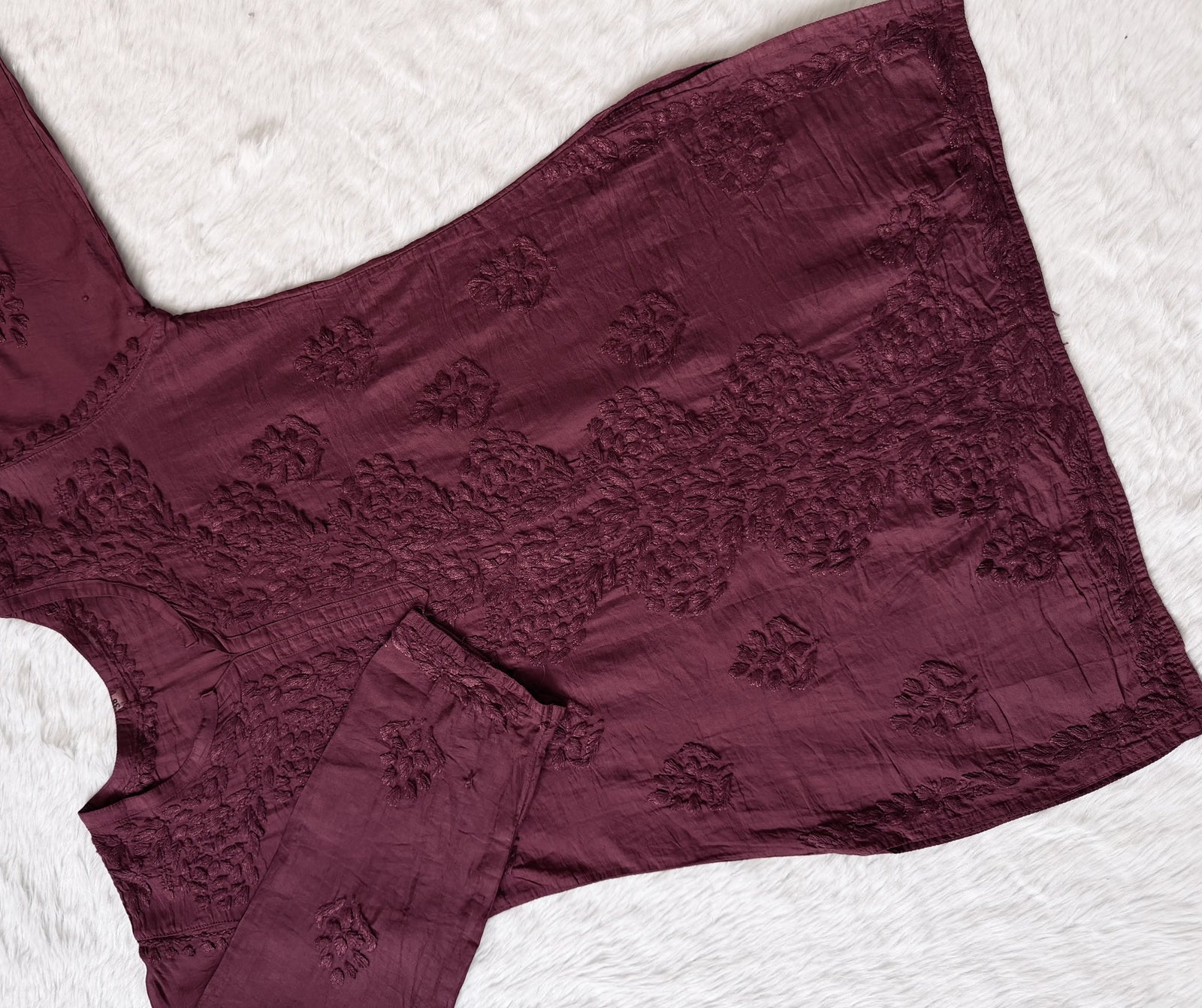 Soha Plum Chanderi Short Kurti with Chikankari Handwork