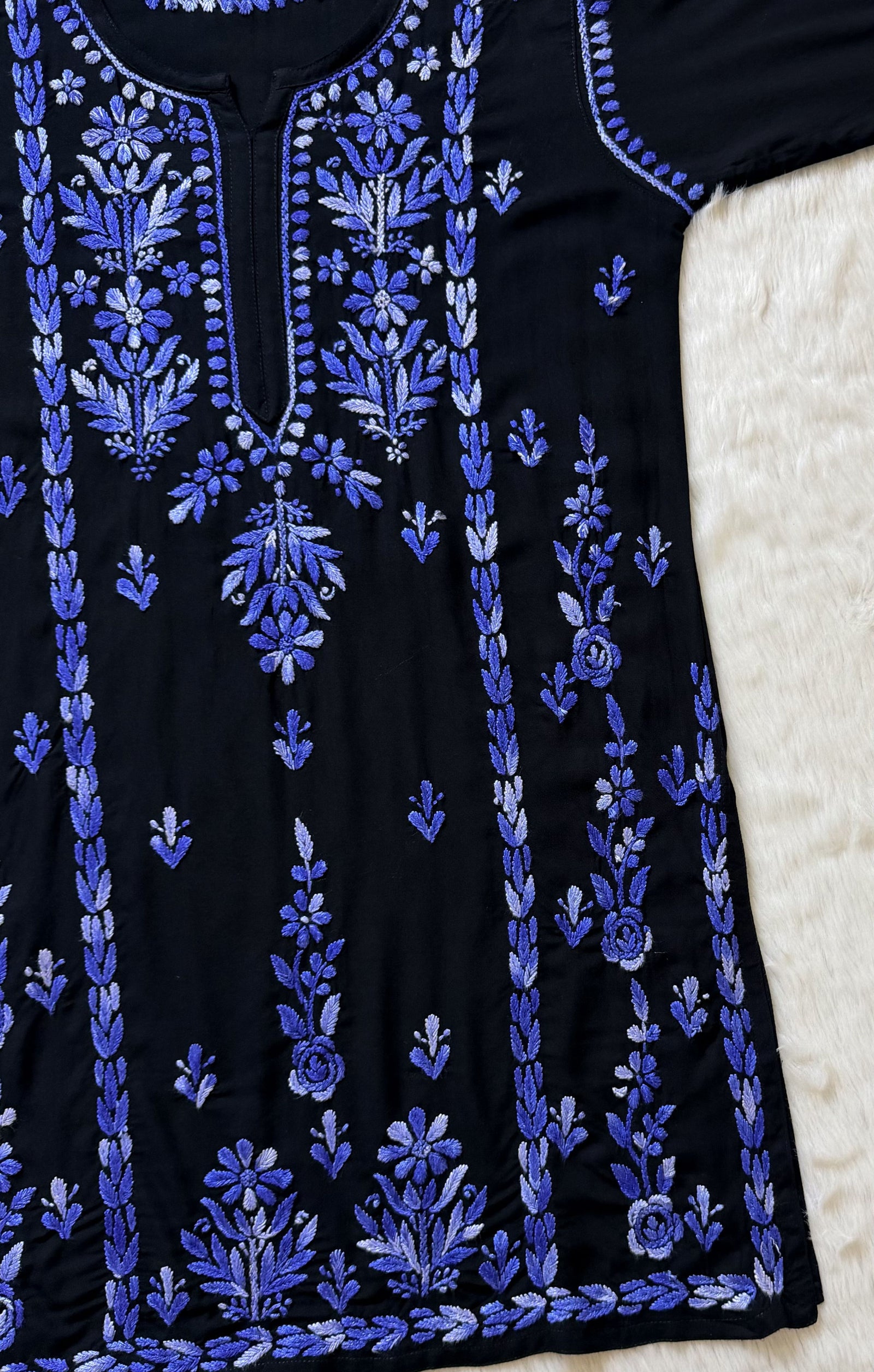 Tara Black & Blue Short Rayon Chikankari Kurti