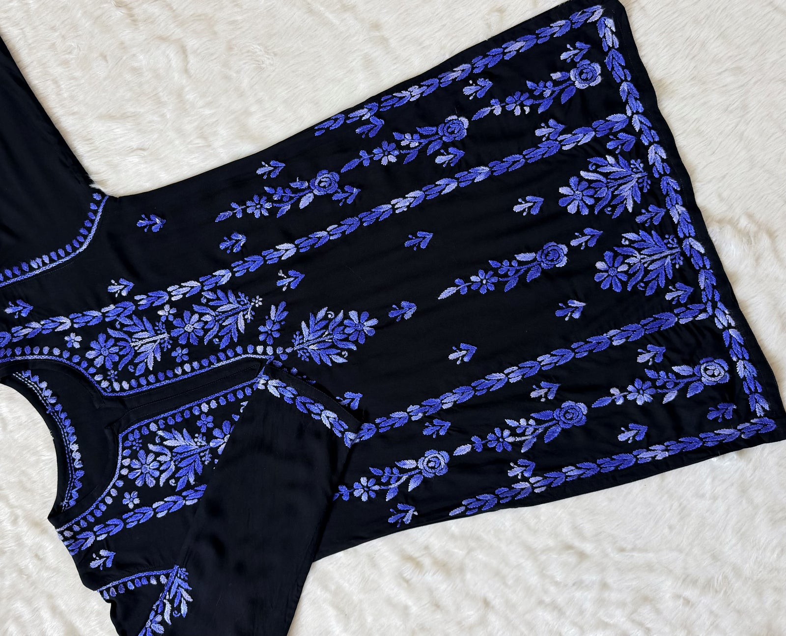 Tara Black & Blue Short Rayon Chikankari Kurti